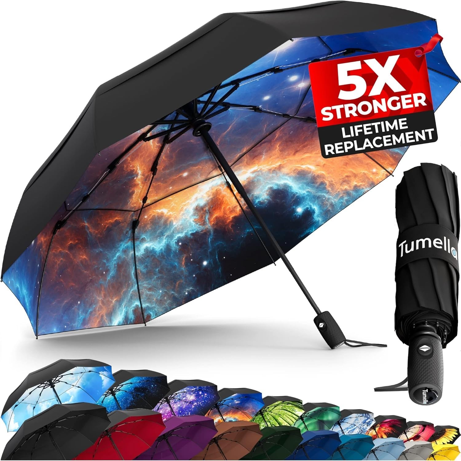 Windproof Travel Umbrella Compact Lightweight Automatic Rain Backpack Car Use
