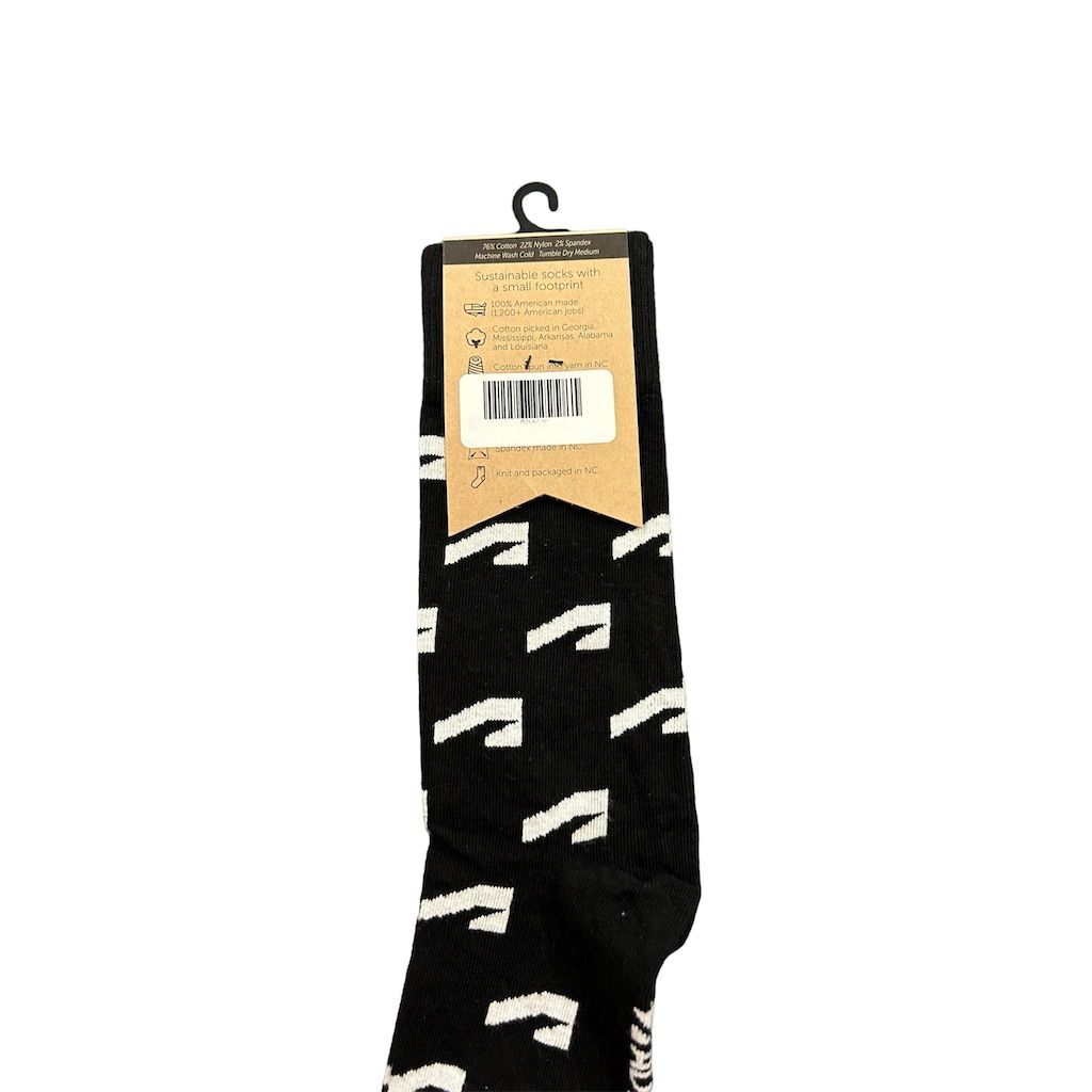 Socks! Sustainable Black Patterned Crew Socks Unisex One Size 2 Piece Set