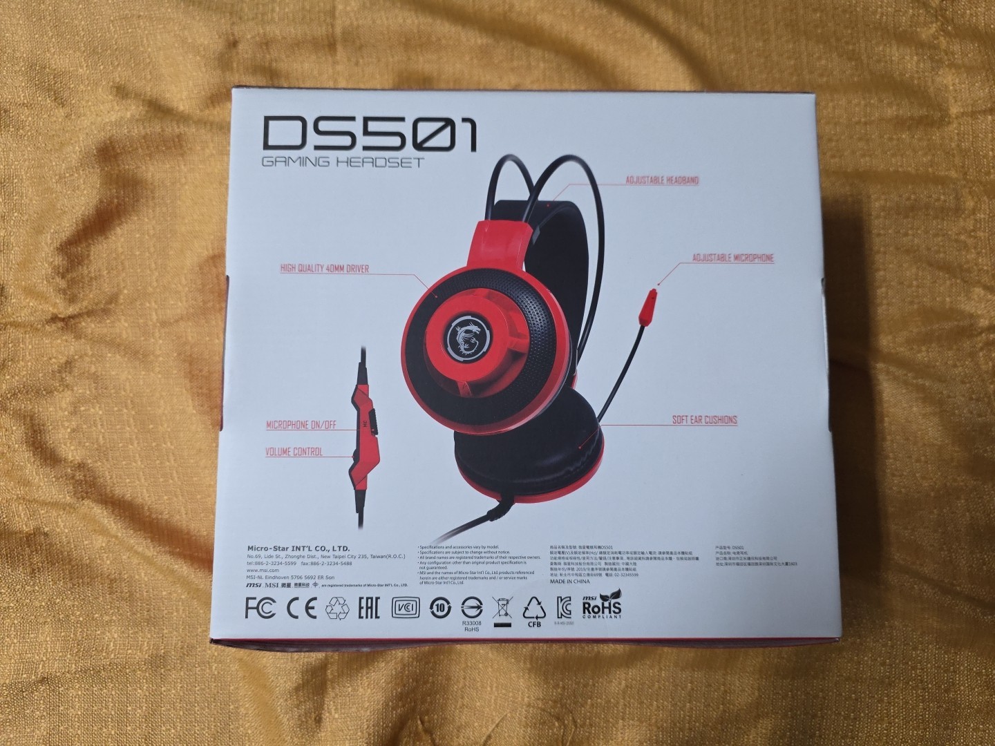 MSI DS501 GAMING Headset with Two 40mm Drivers for Quality Audio