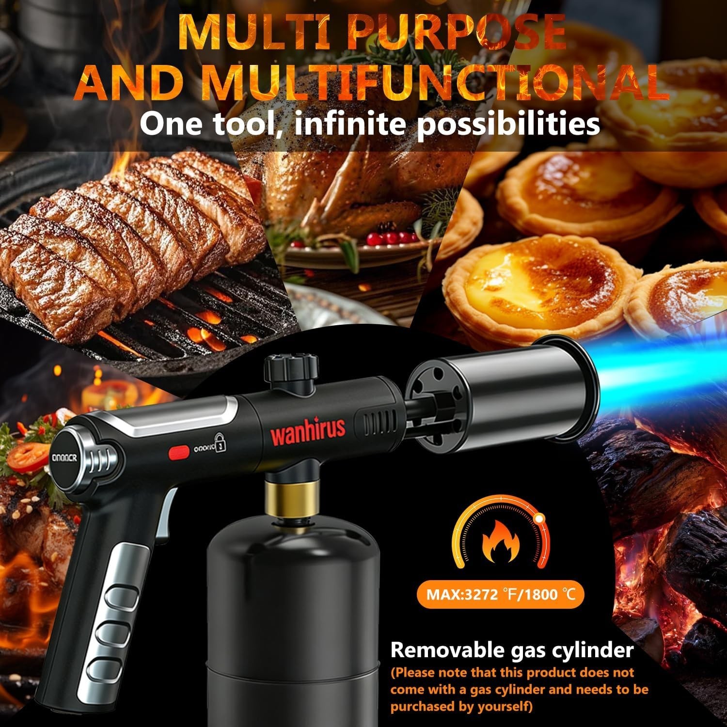 Powerful Propane Torch Gun, Adjustable Flame Thrower Gun, Kitchen Torch with ...