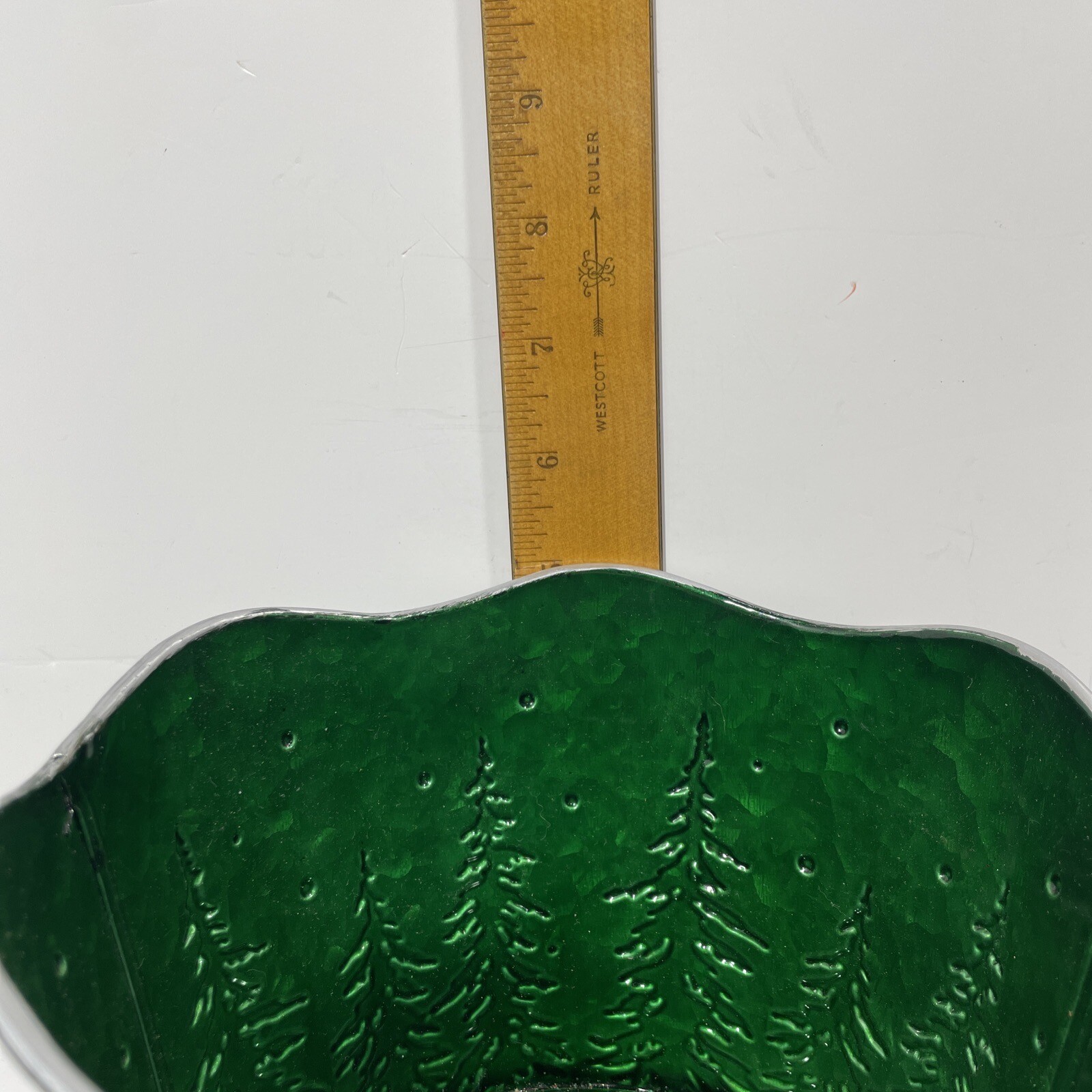Rustic Forest Green Evergreen Tree Metal Ring Handled Bucket Pail Basket Decor