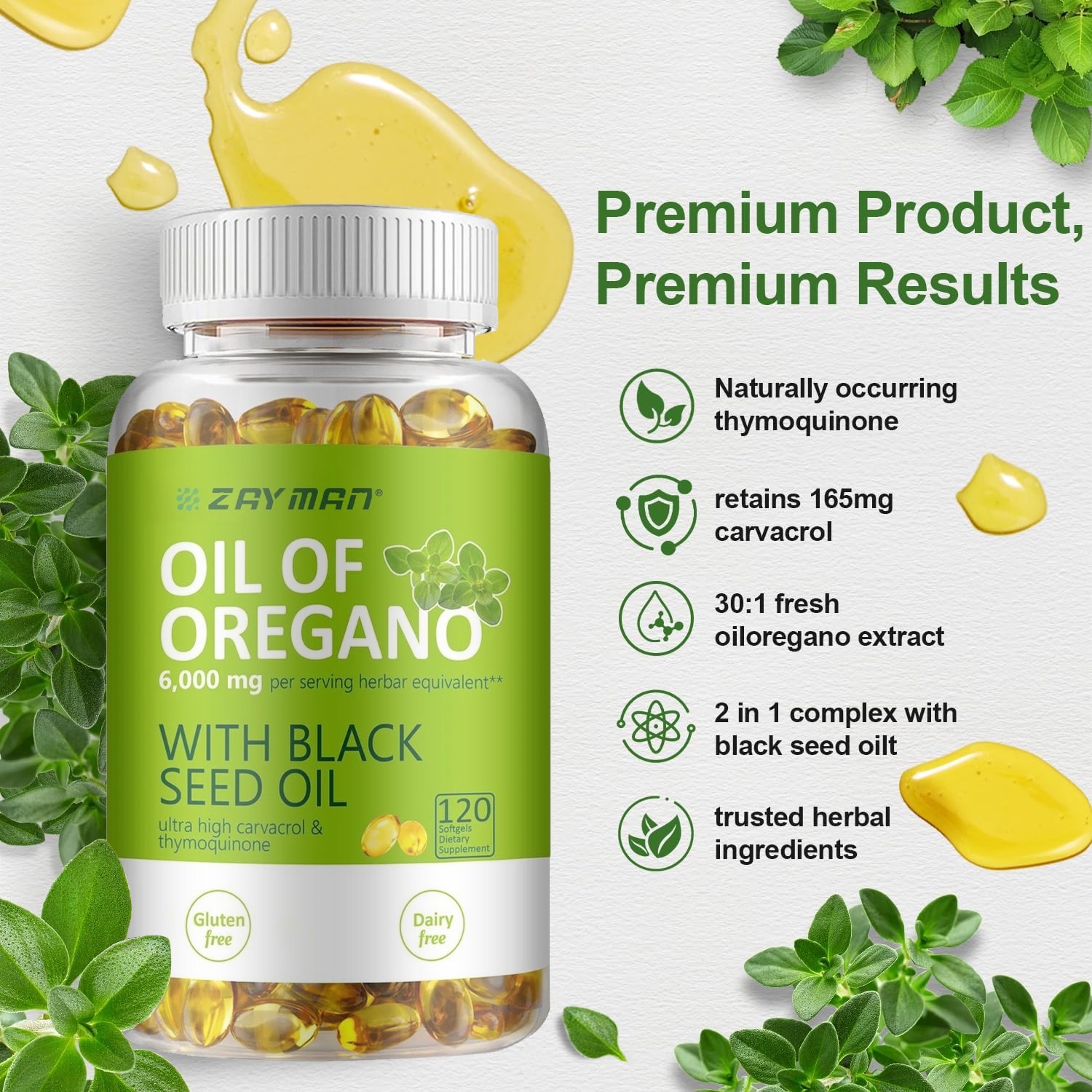 2 in 1 Oil of Oregano & Black Seed Softgels Count with Carvacrol,Immune Support