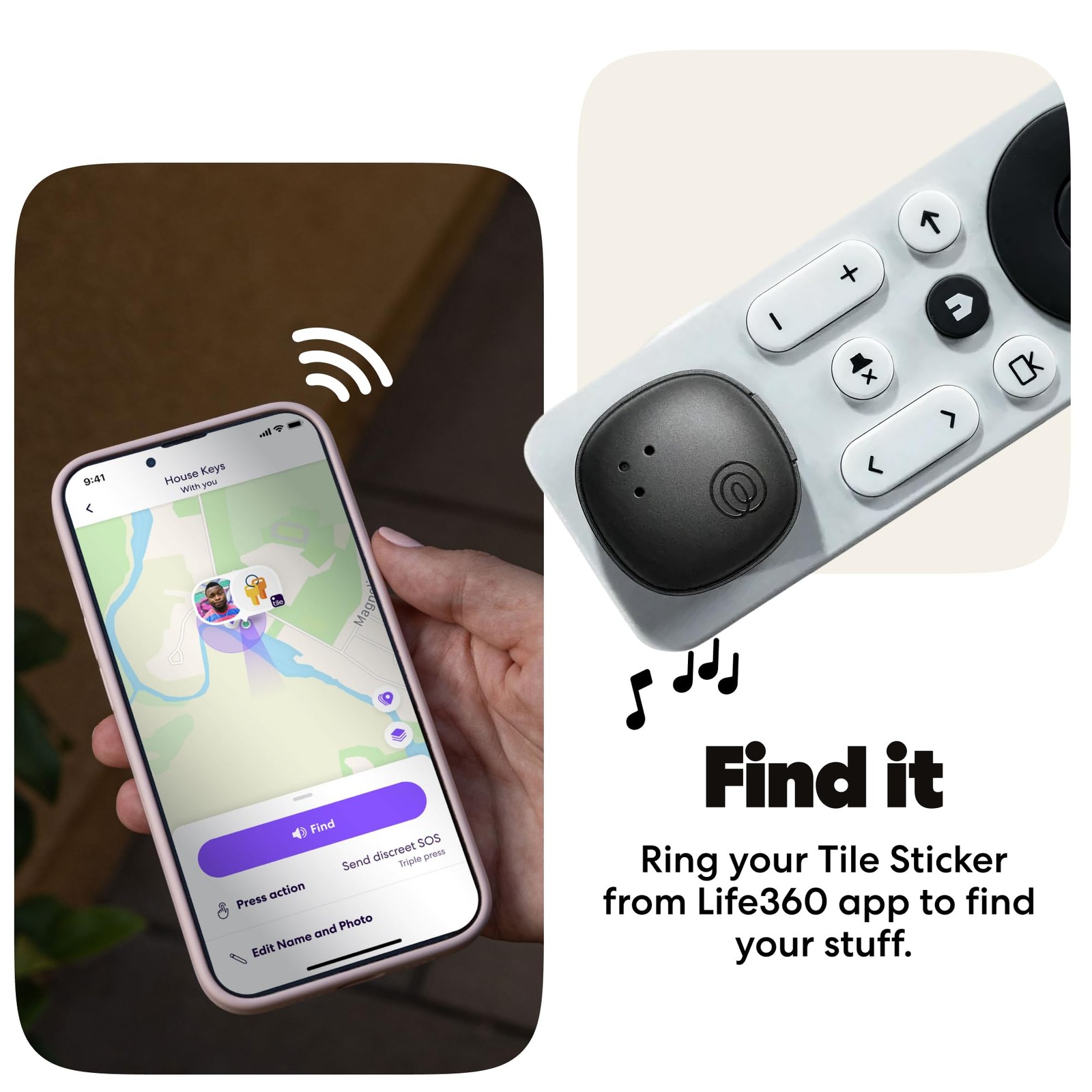 Life360 Tile Sticker - Small Bluetooth Tracker, Remote Finder 1-Pack, Black
