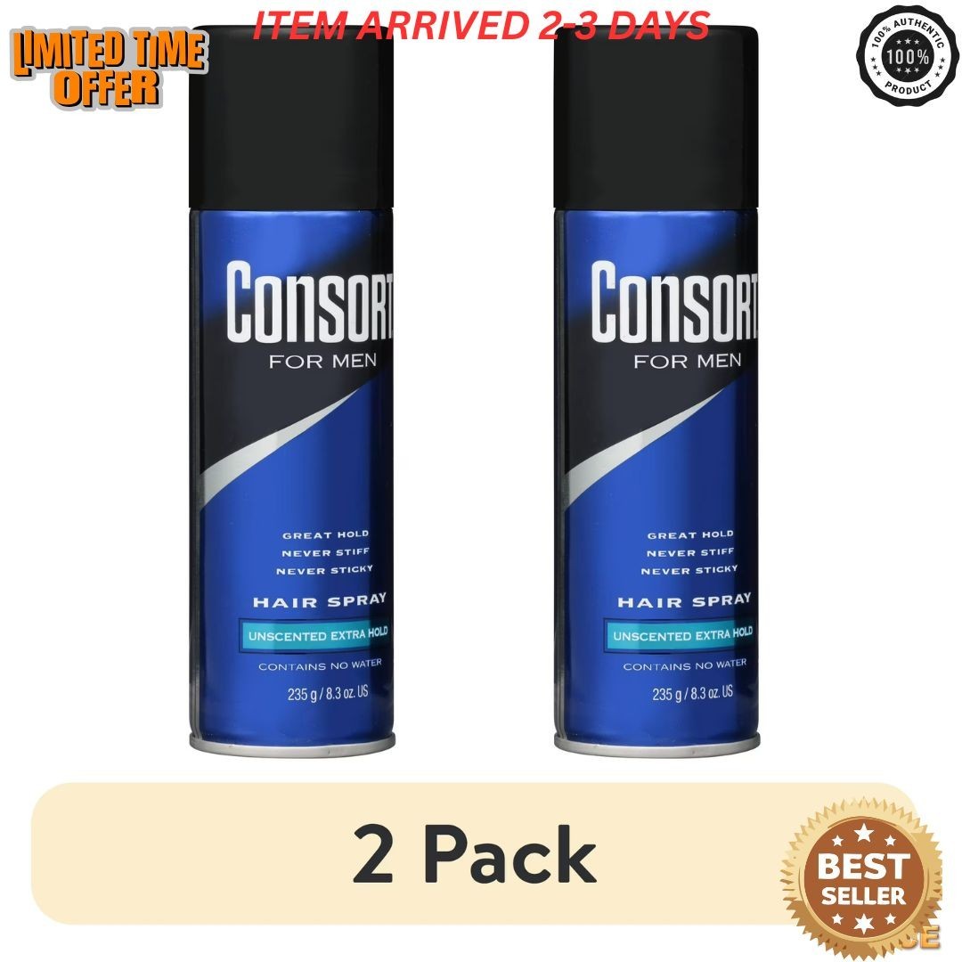(2 pack) Consort Unscented Extra Hold Hair Spray for Men, 8.3 oz.,FAST SHIPPING