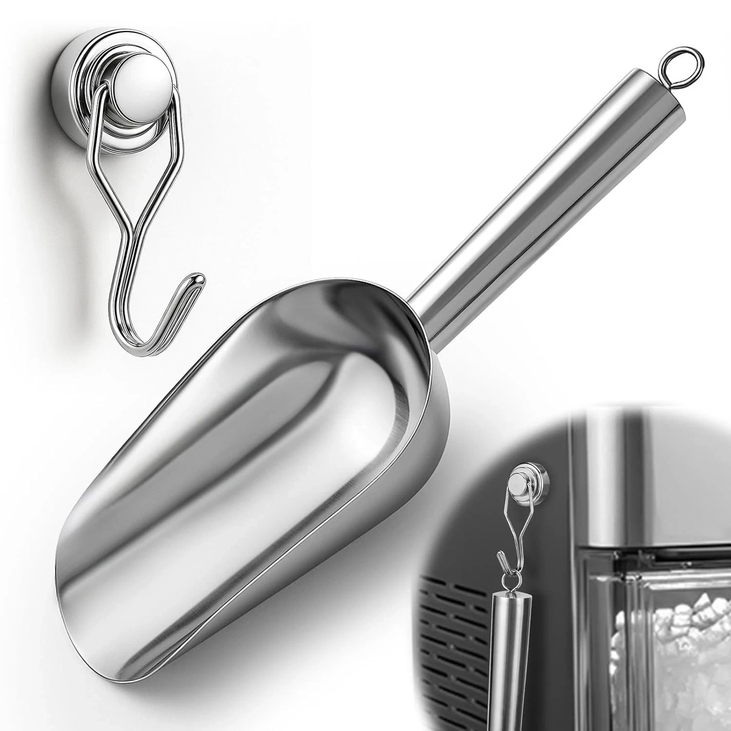 Stainless Steel Ice Scoop with Magnetic Holder for Ge Profile Opal 2.0 Nugget Ic