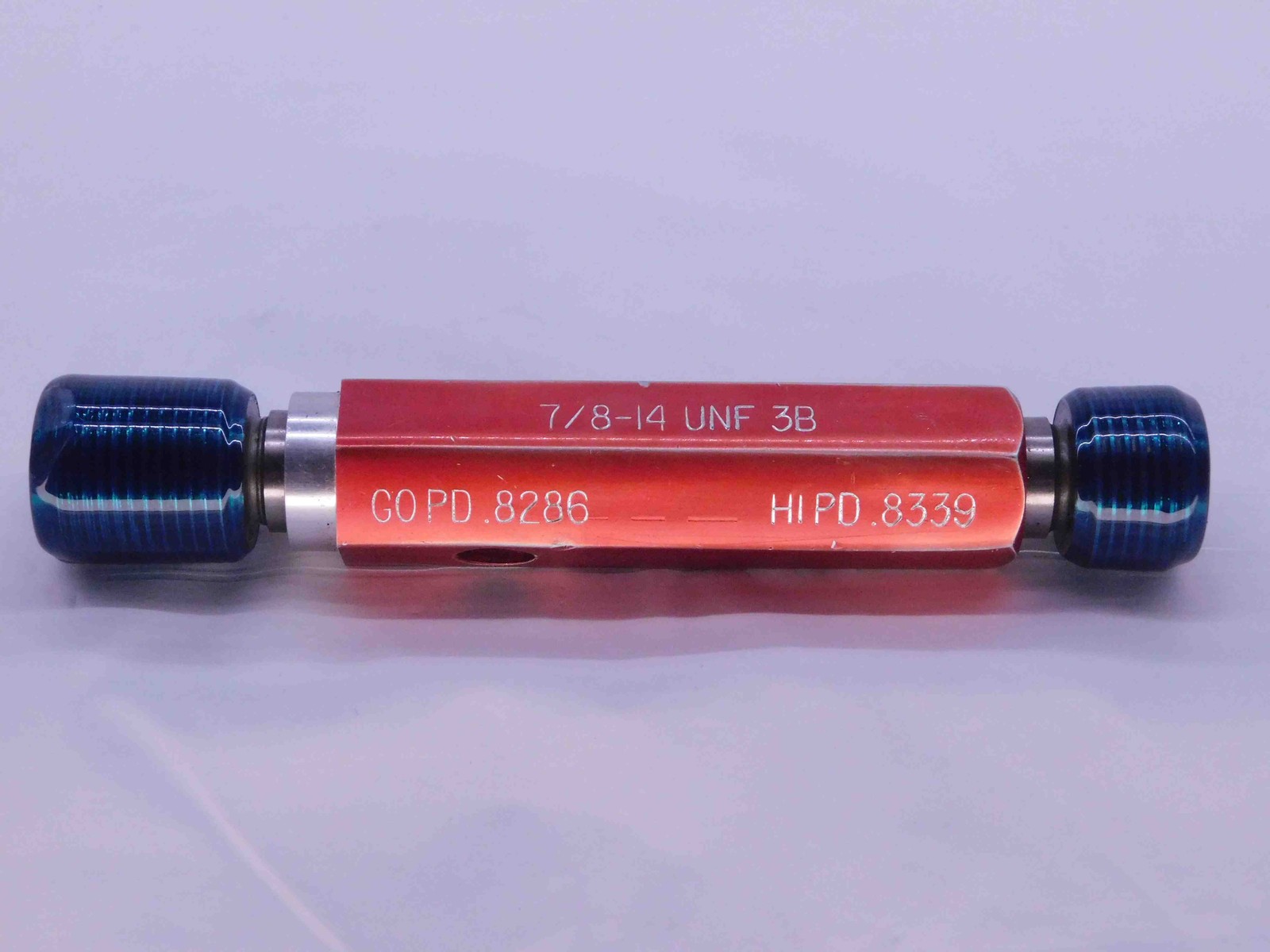 7/8 14 UNF 3B THREAD PLUG GAGE .875 .8750 GO NO GO P.D.'S = .8286 & .8339 CHECK