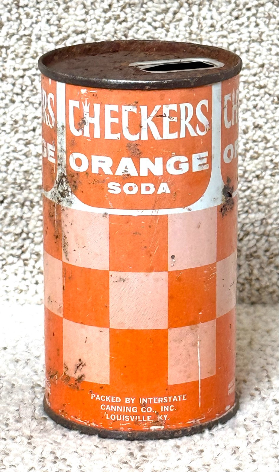 *One of a Kind*-Pre-zip Code Checkers Orange Soda Can-Juice Tab