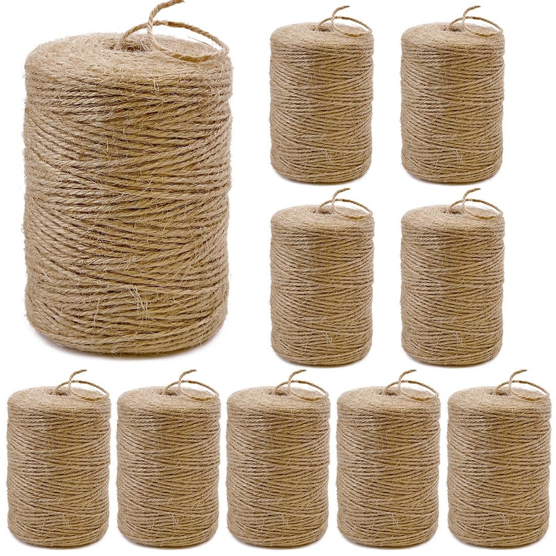 10Pack 2mm Natural Jute Twine String - 8000ft for Crafting, Gardening, Macrame,