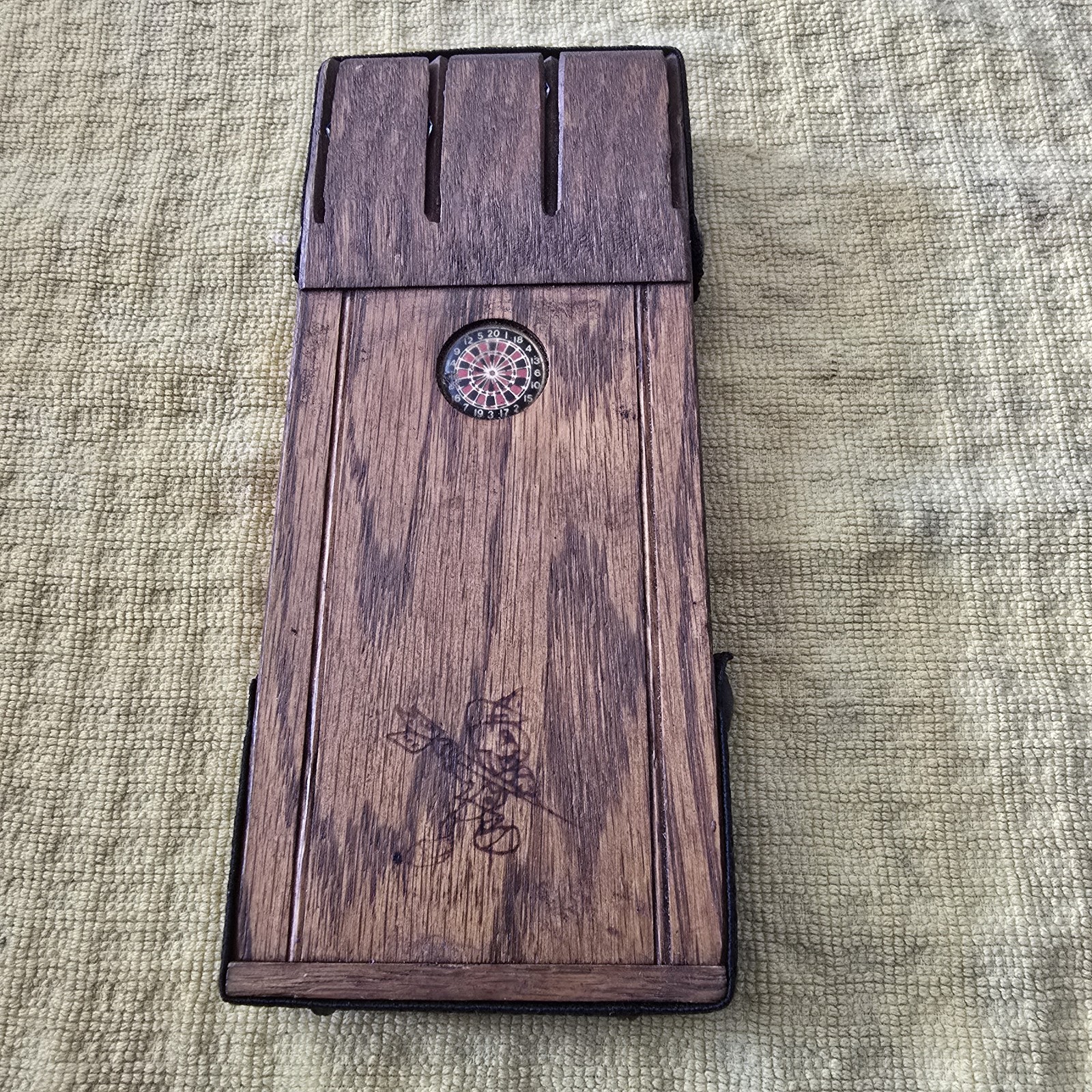Vintage Disney Wood Jimminy Cricket Dart Case W/ Darts And Flights