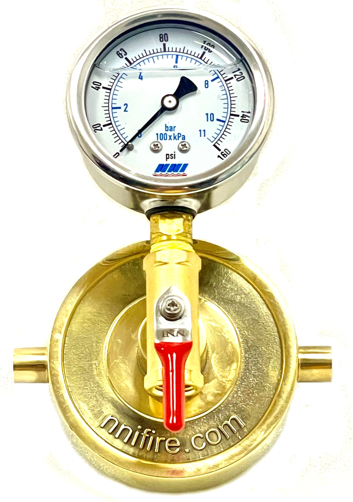 NNI 2-1/2" NST Fire Hydrant Static Pressure Gauge 160 PSI & 3 way Bleeder Valve