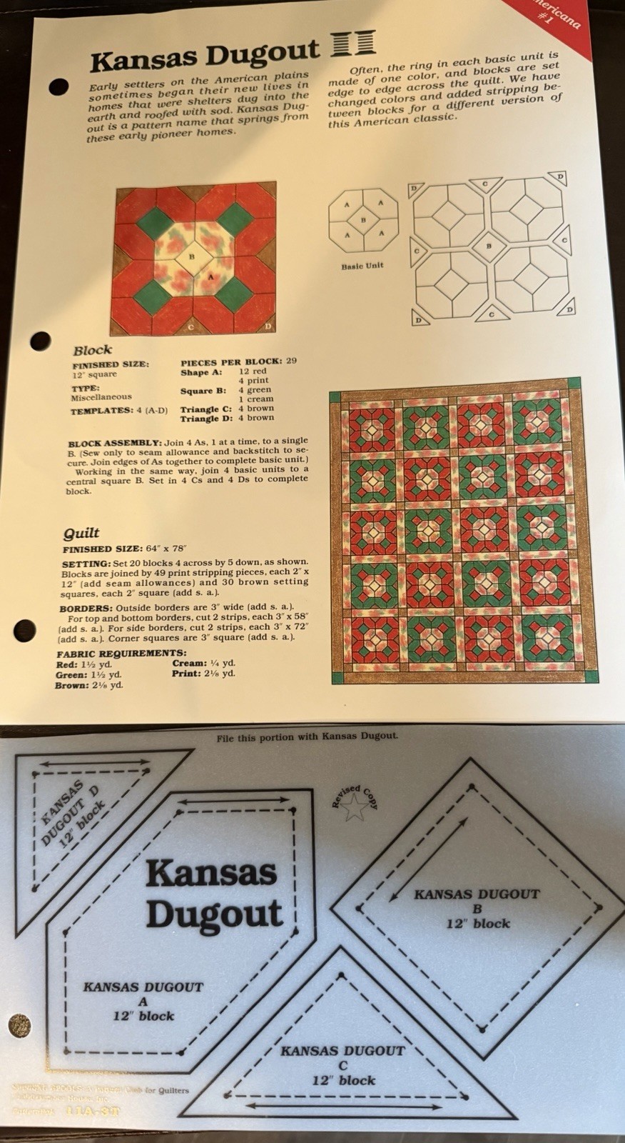 Spinning Spools Kansas Dugout Quilt Template Pattern Georgia Bonesteel