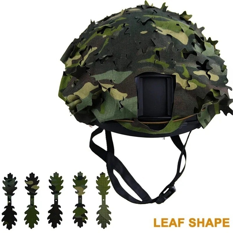 3D Camo Net Tactical Helmet Cover Scrim High Cut Nylon Drawstring Netting Leaf