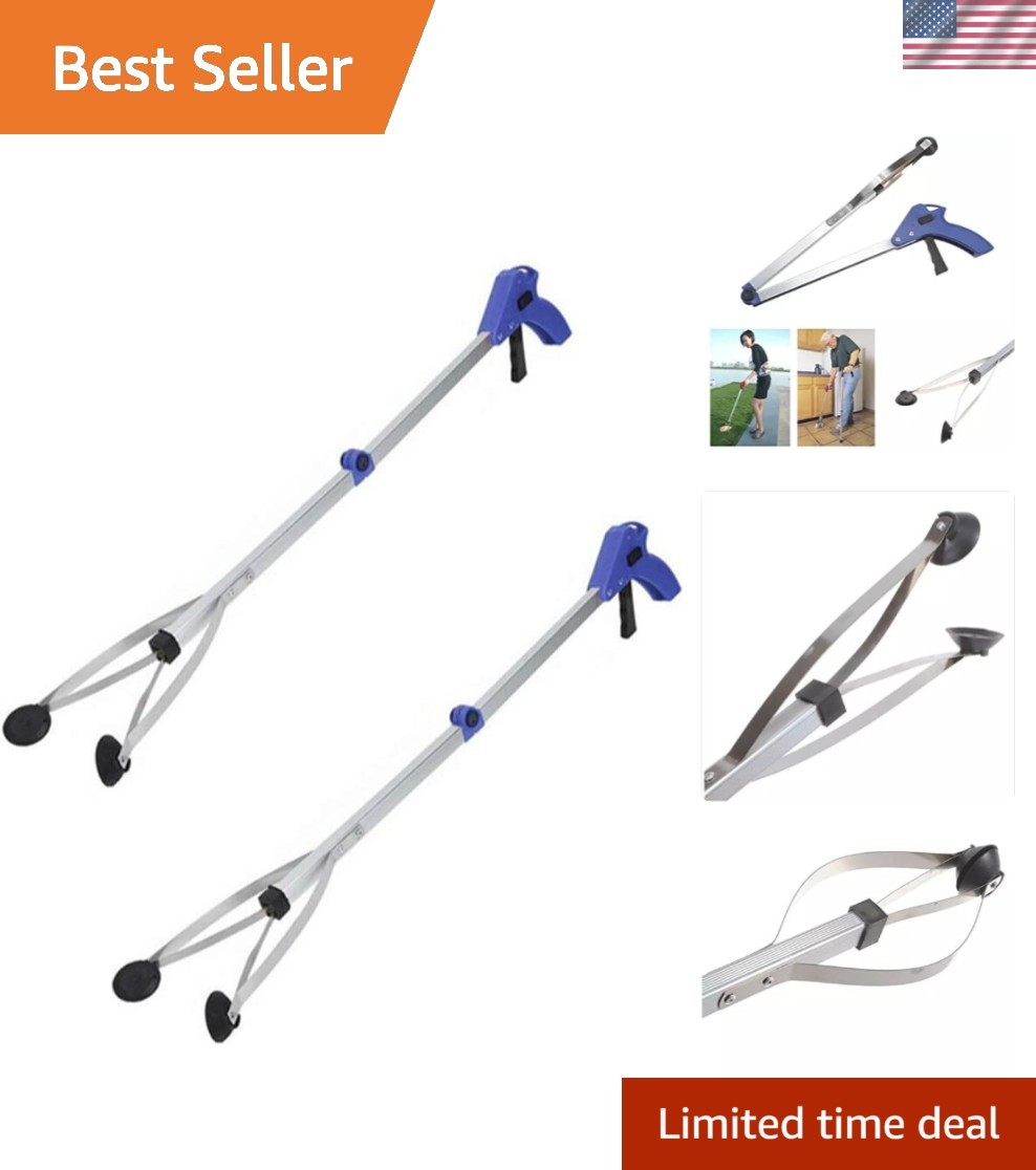 New Version] 2 Pack Foldable Reacher Grabber Tool, Long 32" Foldable Extender...