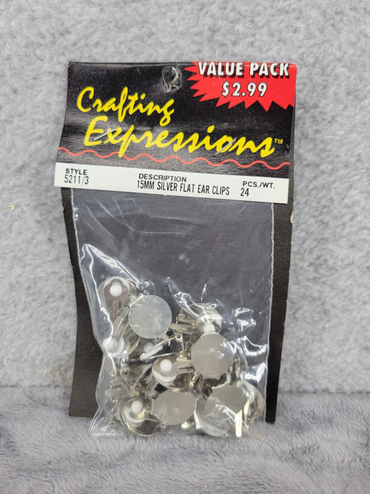 Crafting Expressions 5211/3 Silver 15mm Flat Ear Clips Create Your Accent 24 Pcs