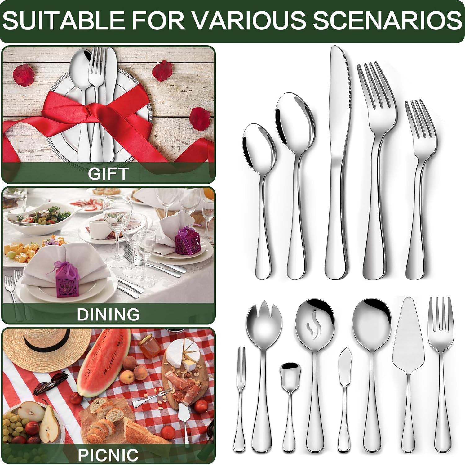 68 Pieces Silverware Set with Serving Utensils Set, Stainless Steel Flatware Se