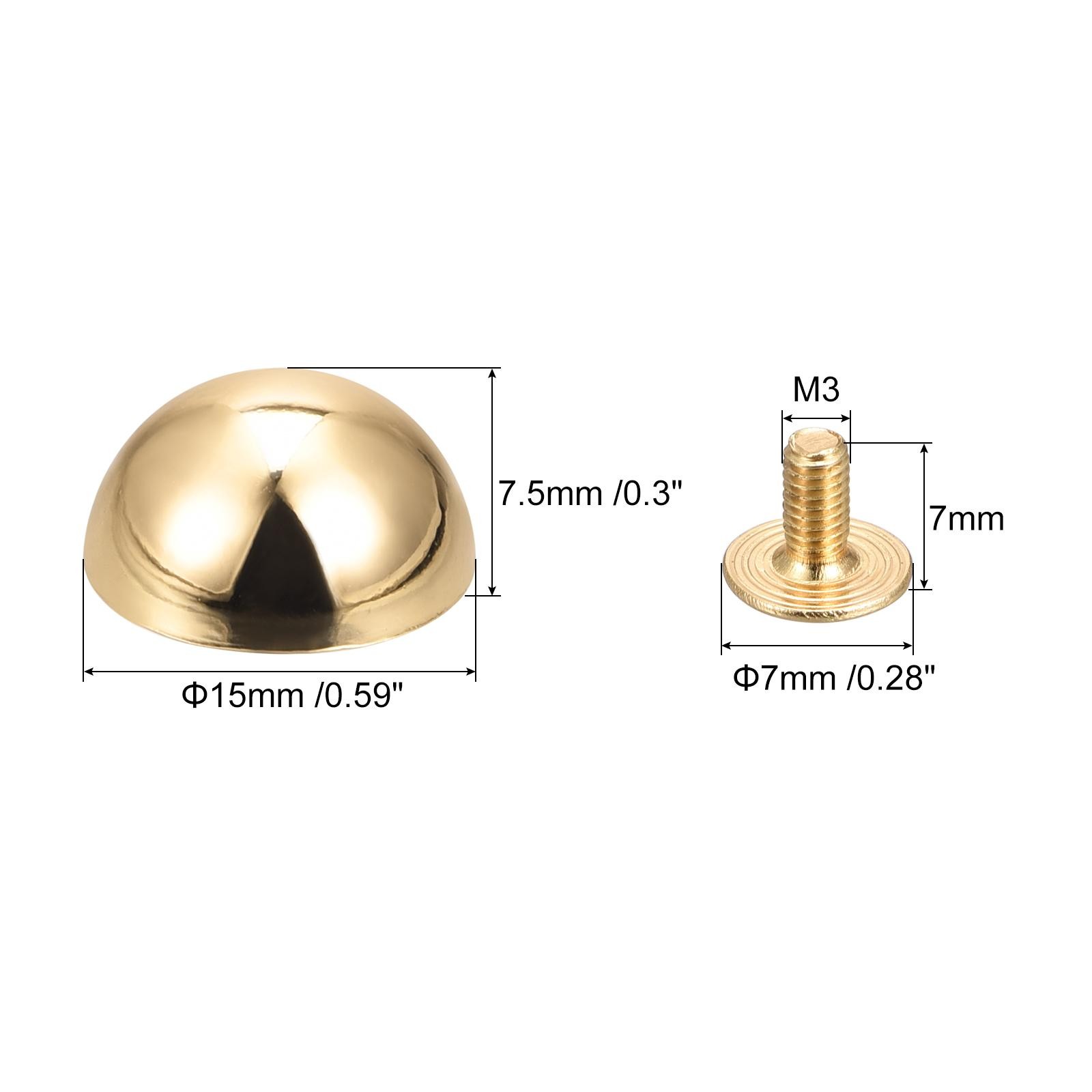15x7.5mm Screw Back Rivets Round Cable Head Leather Studs Gold 10 Sets