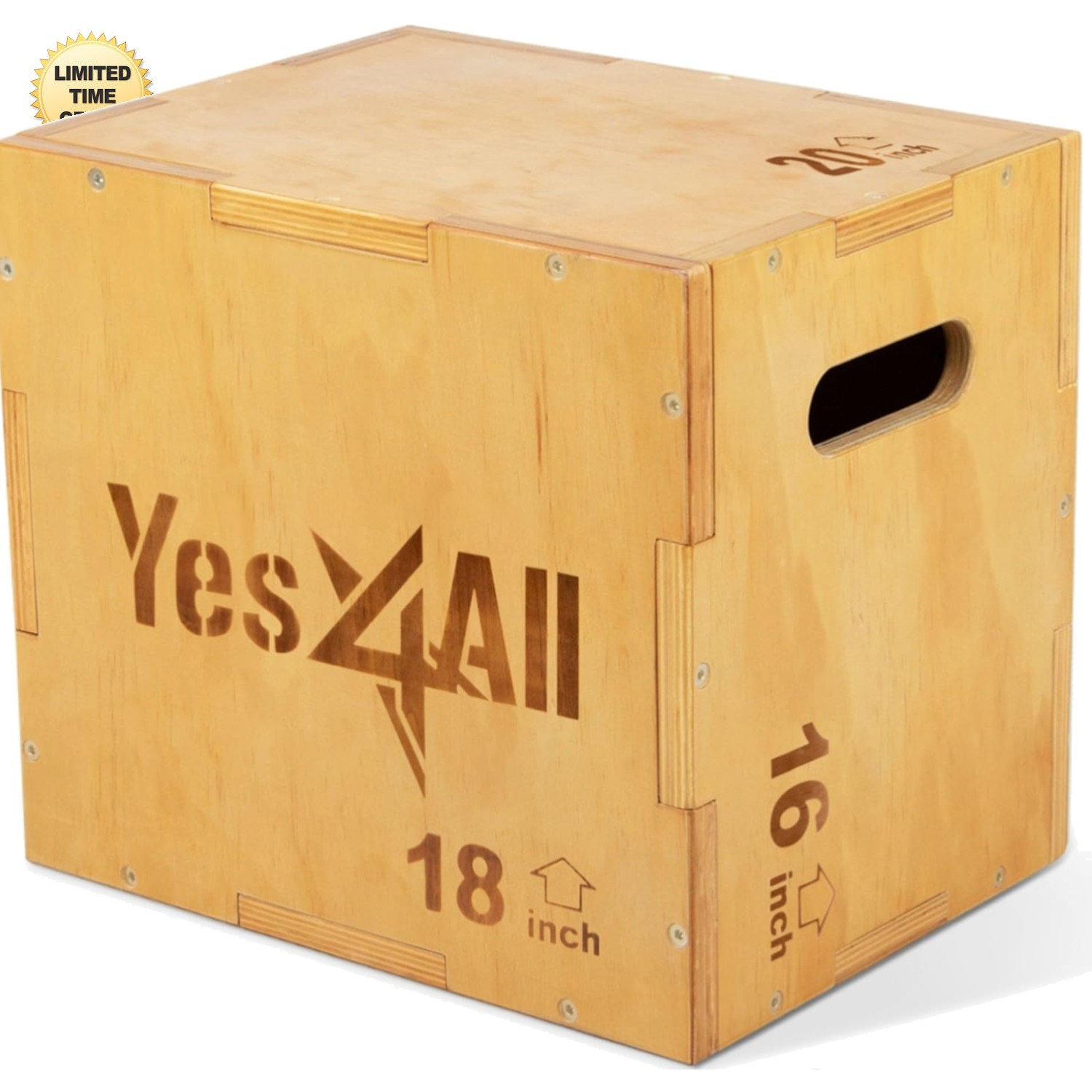 Yes4all Wooden Plyo Box 3-in-1, 20x18x16 Inches, 450 lbs Capacity for Workout
