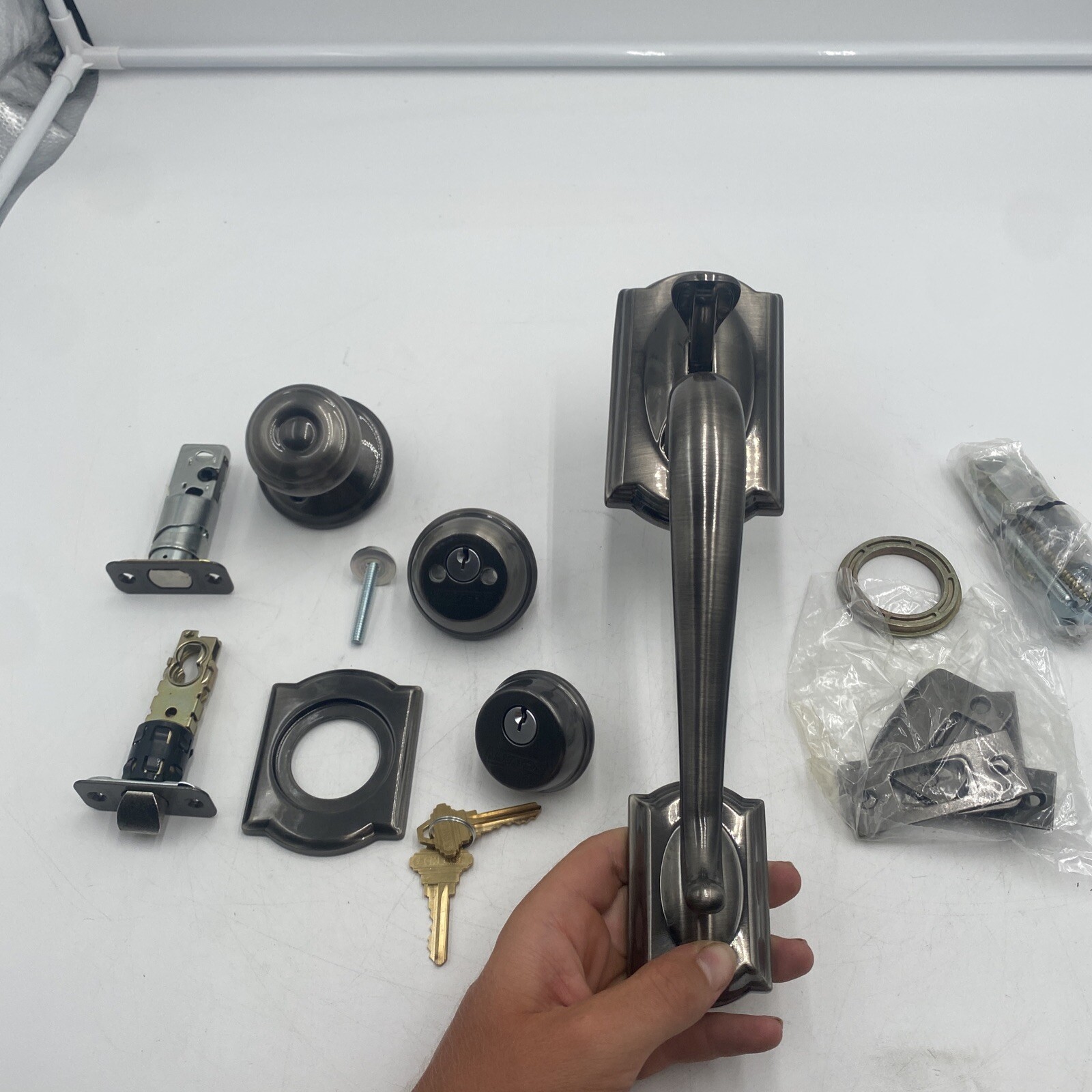 Schlage F62 CAM 620 ACC LH Camelot Double Cylinder Pewter/Brass Left-Hand Hand