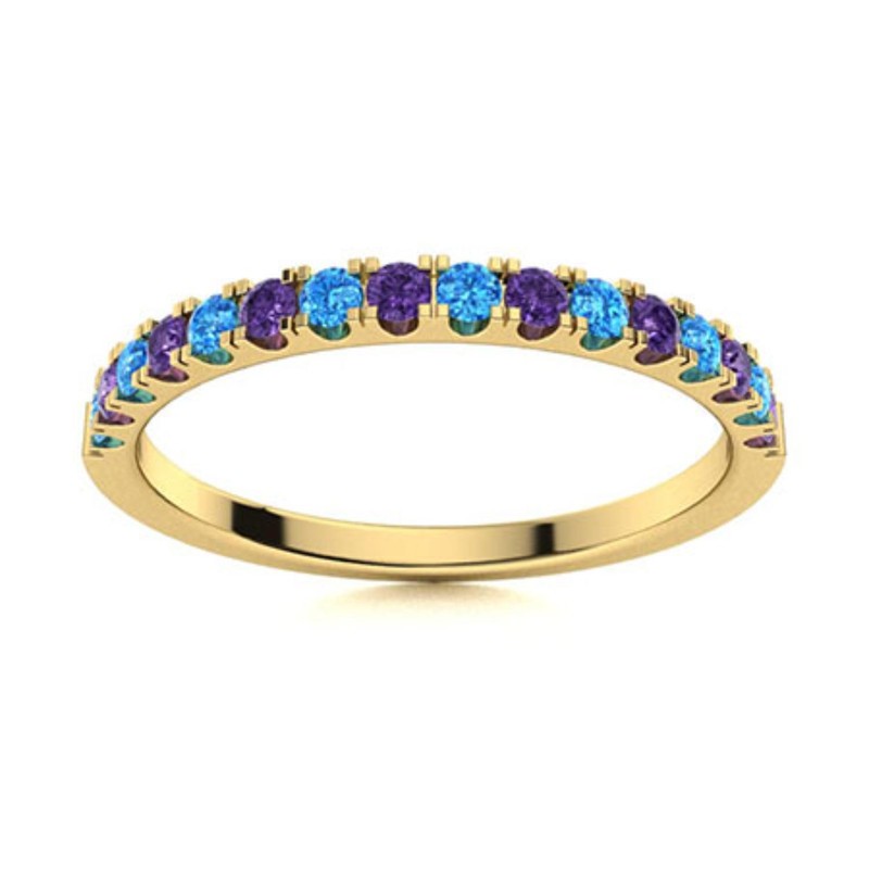 2mm Alternating Amethyst Swiss Blue Topaz Ring 925 Silver Gold Plated Stack Band