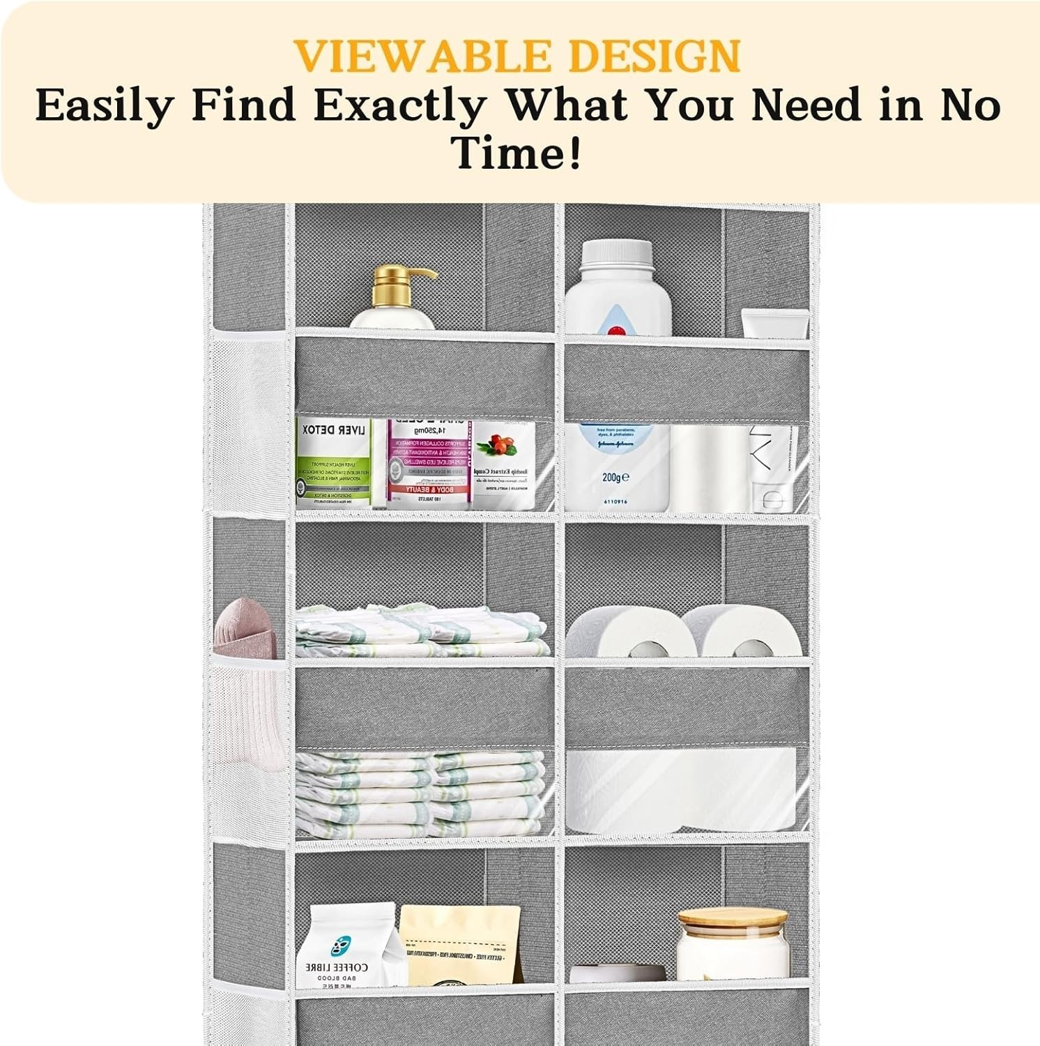 Durable 80lb Capacity Over The Door Organizer with Mesh Pockets for Easy Access