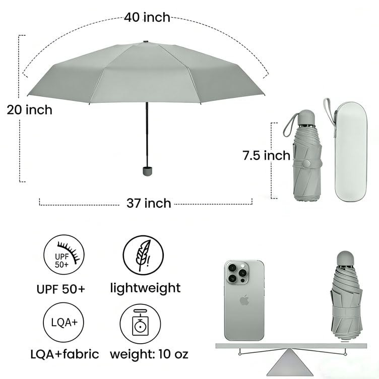 Travel Essentials Mini Umbrella with Case for Purse - Small Compact & Lightwe...