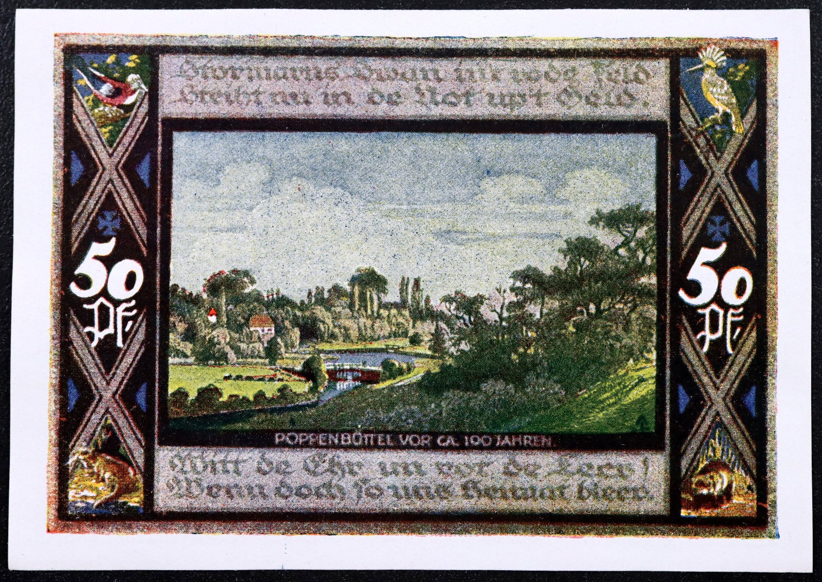 POPPENBÜTTEL 1921 "100 Years Ago" 50 Pfennig German Notgeld White Glossy Paper