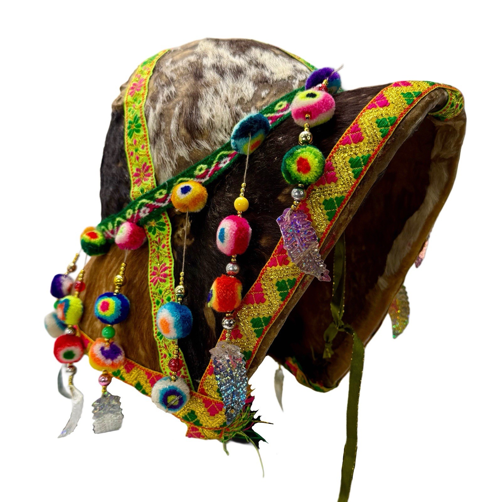 Vintage Bolivia TINKU Dance Montera Helmet Handmade Andean Folk Art Collectible
