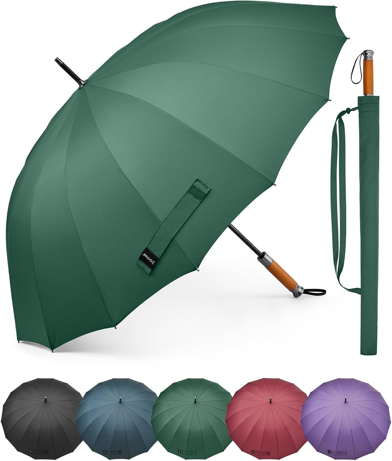 54 Inch Strong Windproof Large Umbrella for Rain 16 Ribs Stick Umbrellas Auto Op