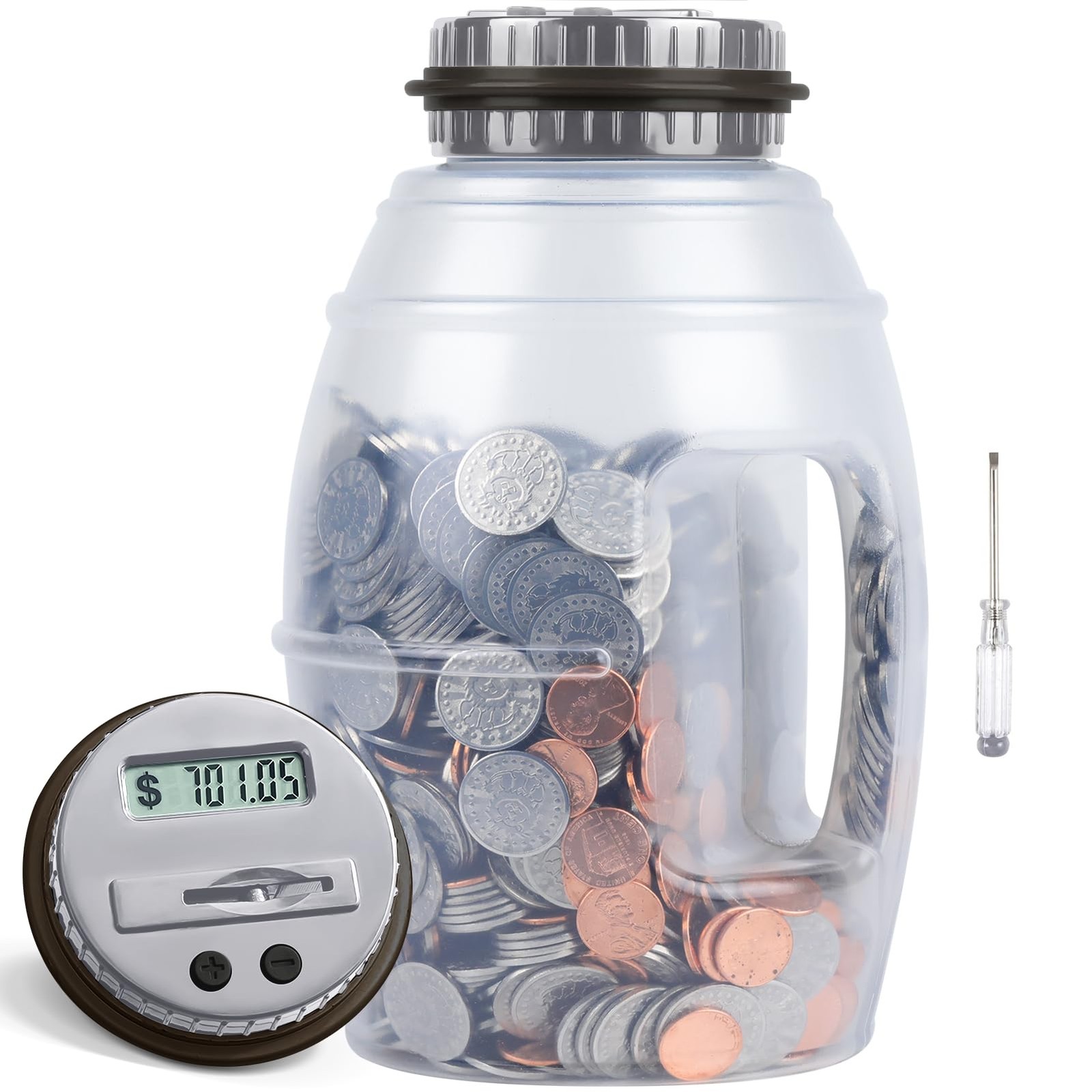 X-Large Piggy Bank for Adults, Vcertcpl Digital Coin Counting X-Large, Gray