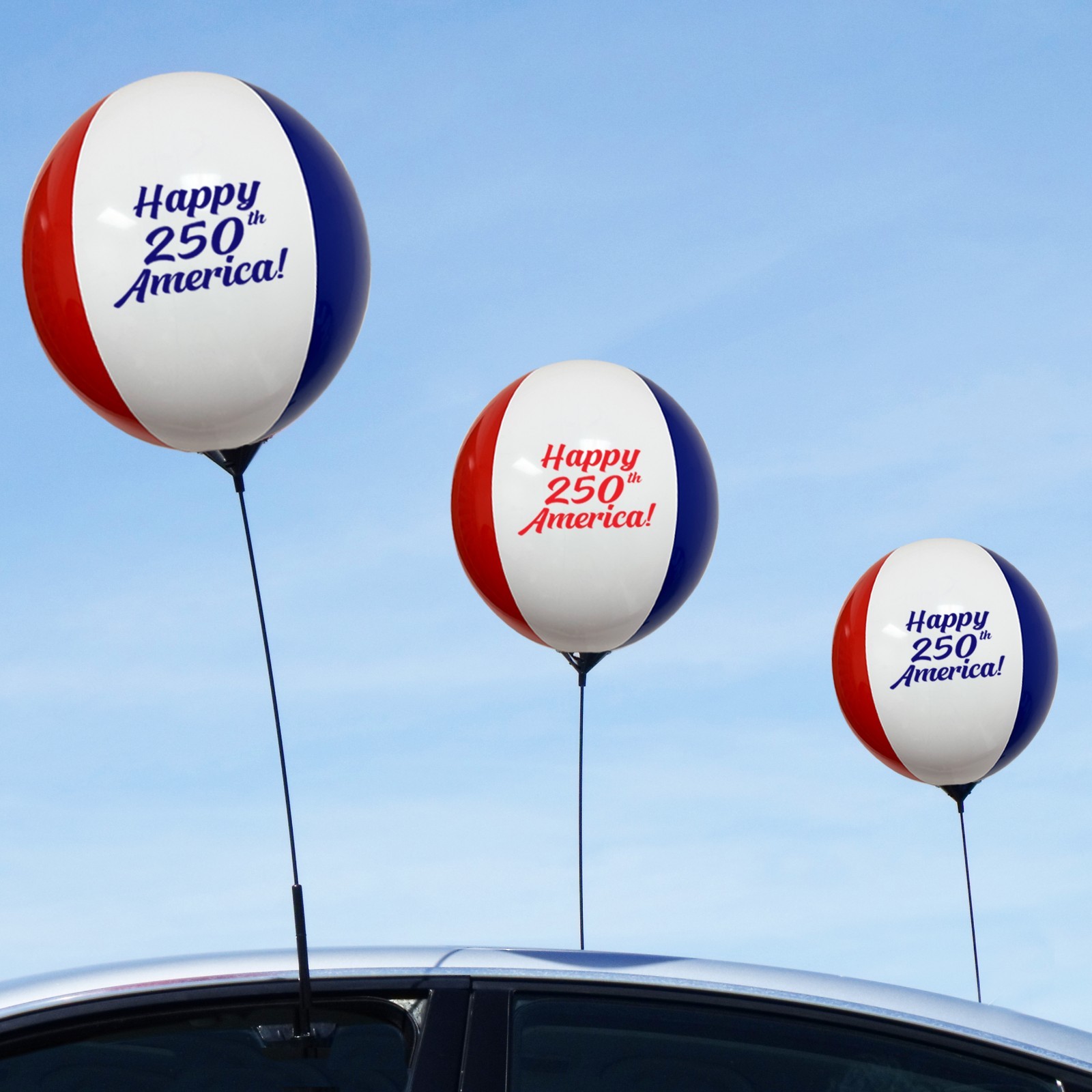 20" Happy 250th America Reusable Car Window Balloon Kit 3 Pack No Helium