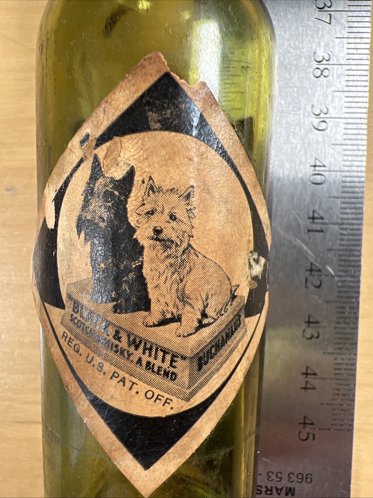 Black & White Scotch Antique Mini Whiskey Bottle Spring Top 1/10th Pt.