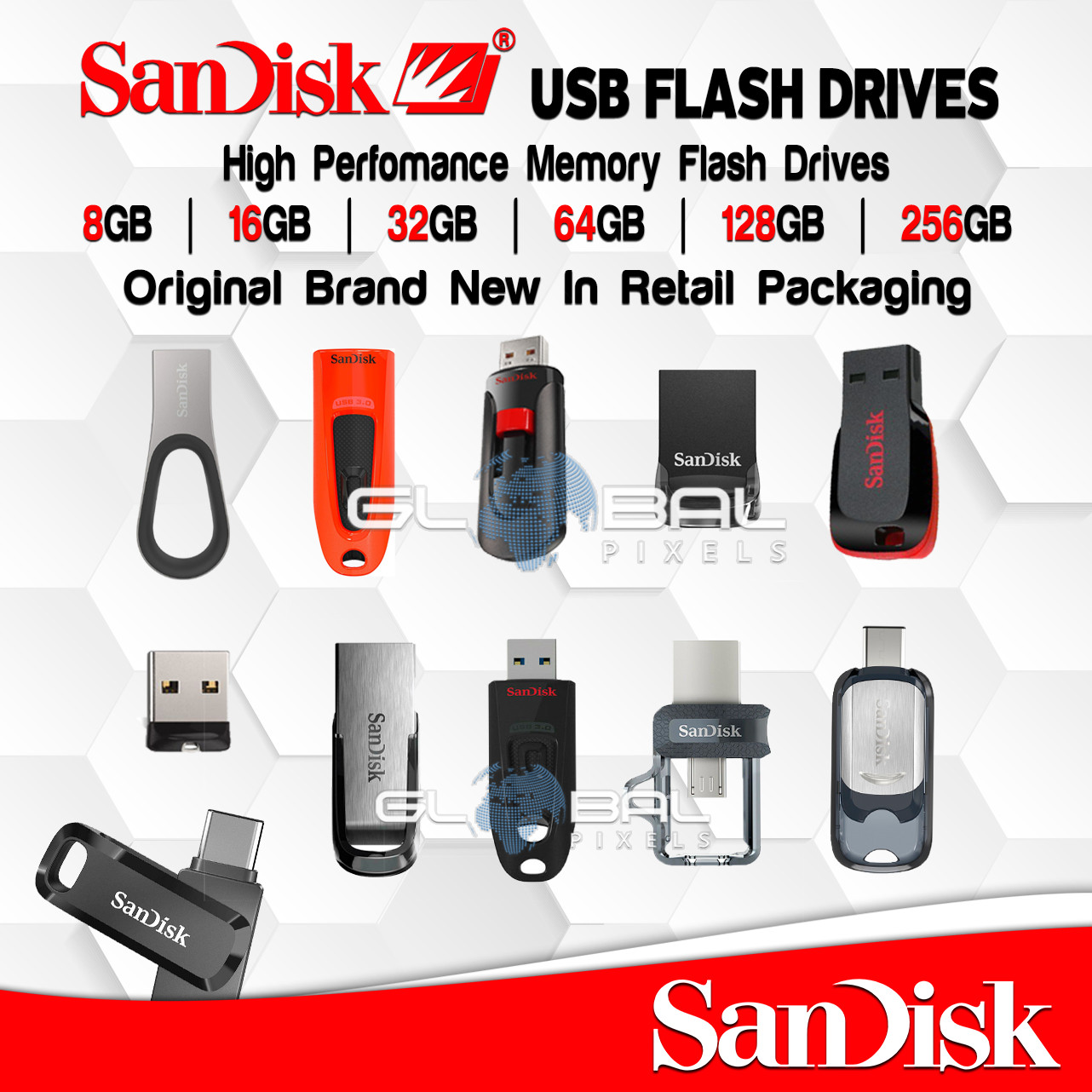 SanDisk Flash Drive 8GB/16GB/32GB/64GB/128GB/256GB Thumb USB 2.0 or 3.0 lot Fast
