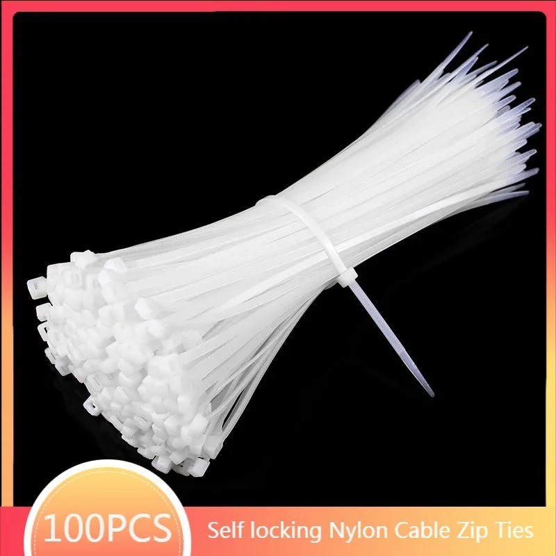 100PCS Nylon Cable Zip Ties Self Locking Plastic Wire Wraps White Colored