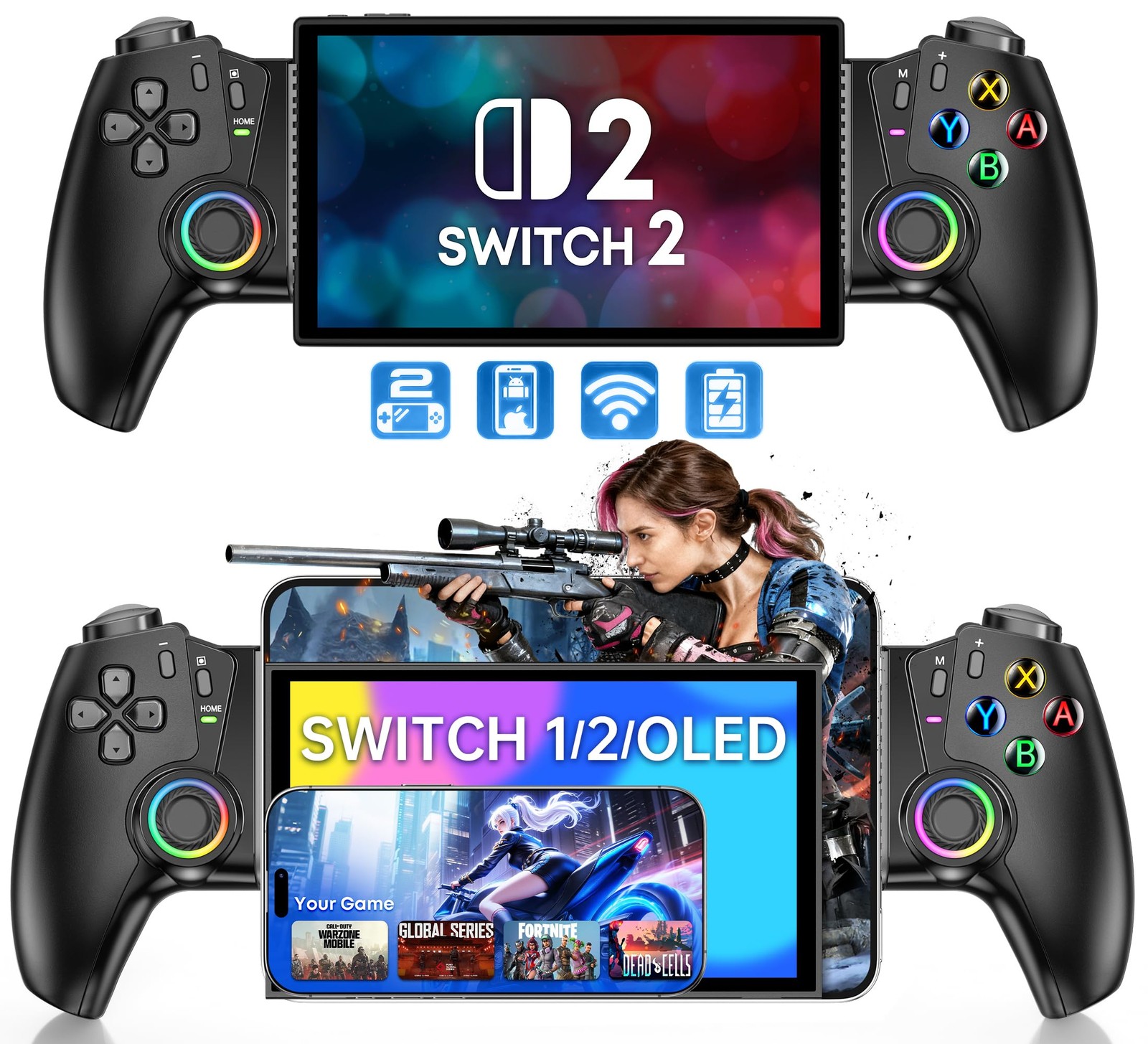 Mobile Gaming Controller for iPhone/Android/Switch 2/Switch/OLED/iPad Mini