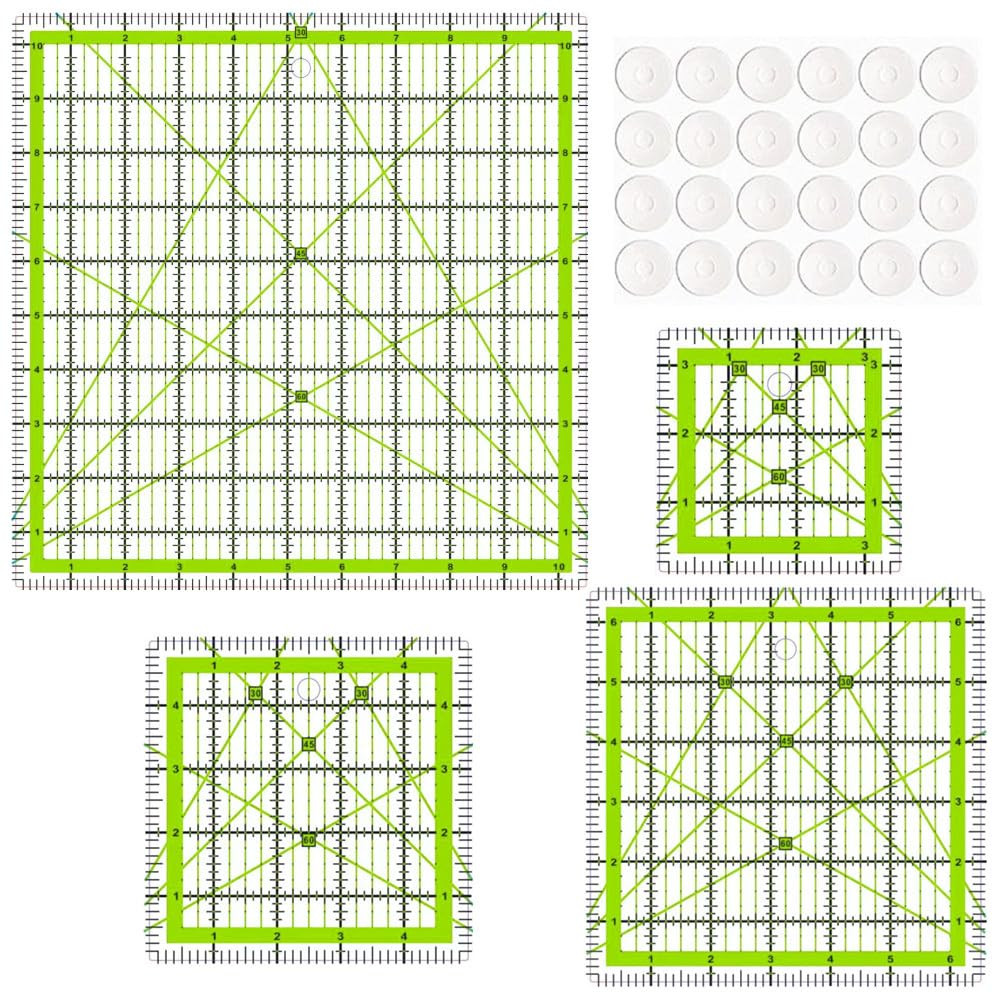 Quilting Rulers,4 Quilting Square Templates(3.5"X3.5", 5"X5", 6.5"X6.5", 10.5"X1