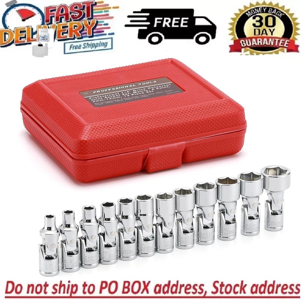 Flex Socket Set Swivel Socket Set Metric 1/4 Inch Drive 6 Point 12 PC