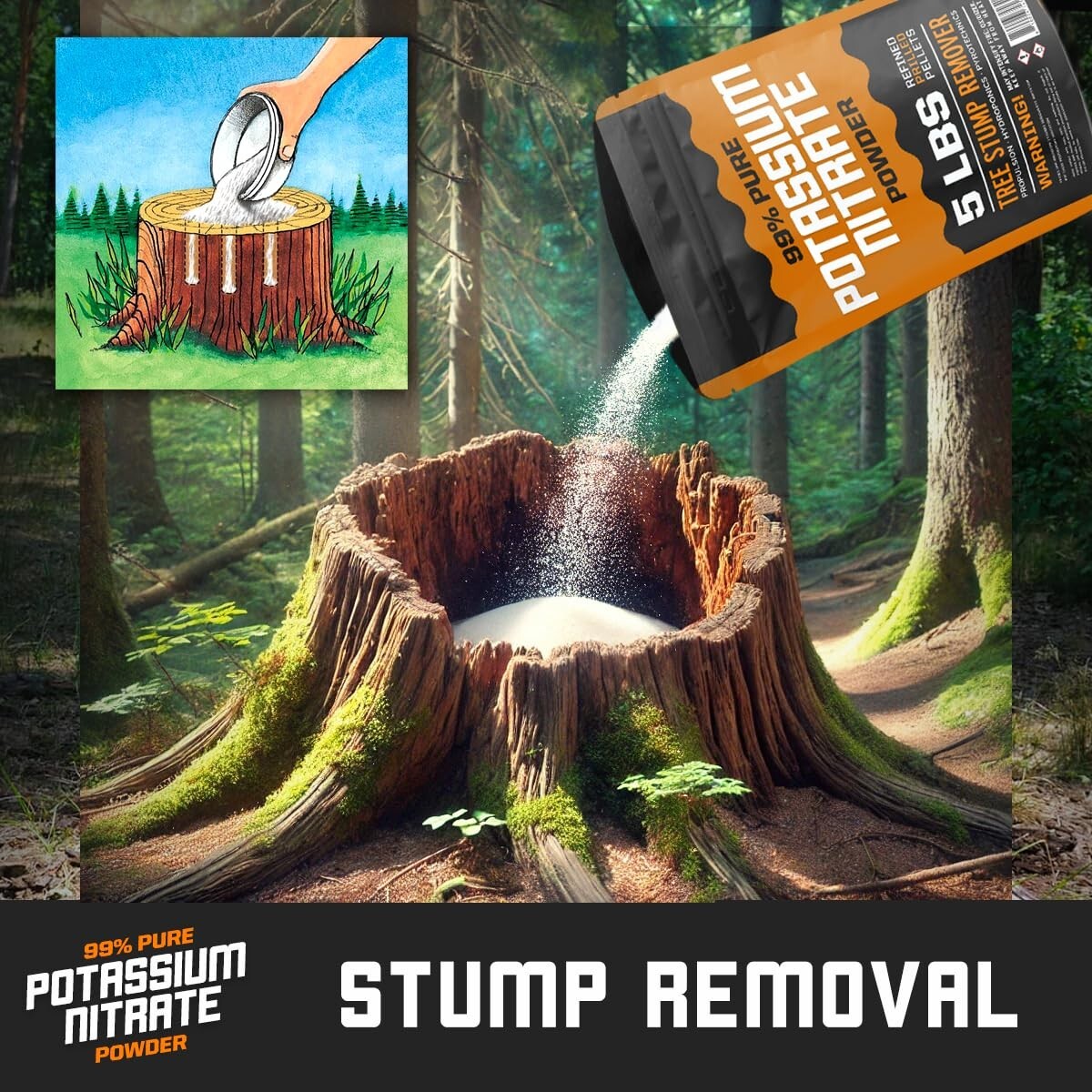 Premium Tree Stump Remover -5lb Prilled- Professional Grade - Resealable Pouch-