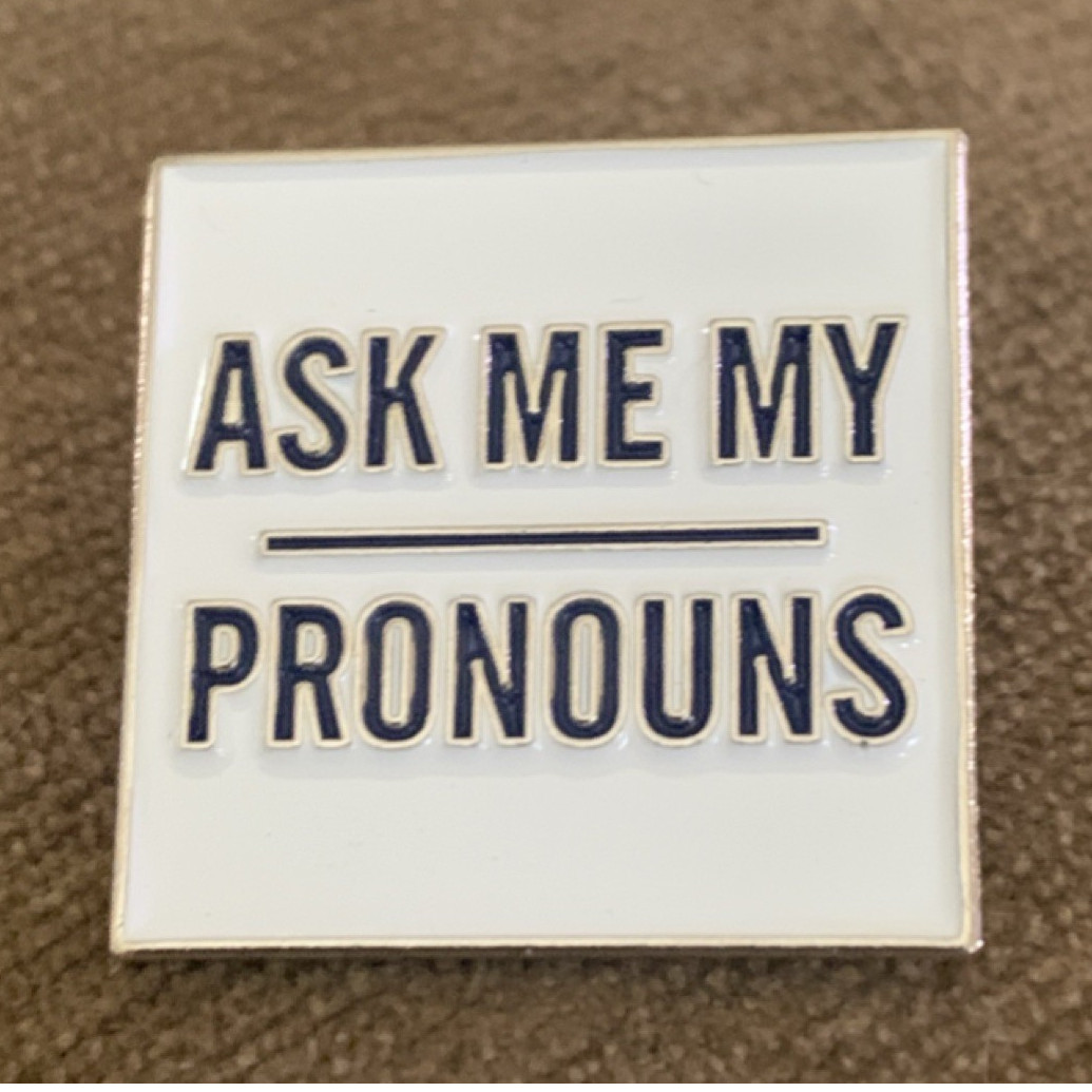 Enamelled Pronouns Badge Pin LGBTQ+ White Black Silver Metal Square