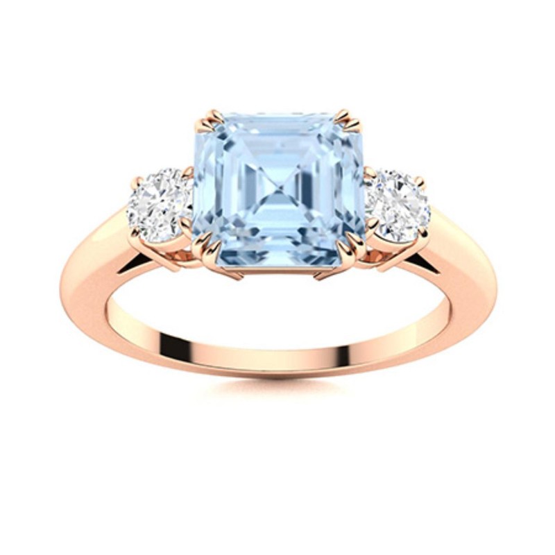 925 Silver Emerald Cut Aquamarine Stone Promise Solitaire Mothers day Ring