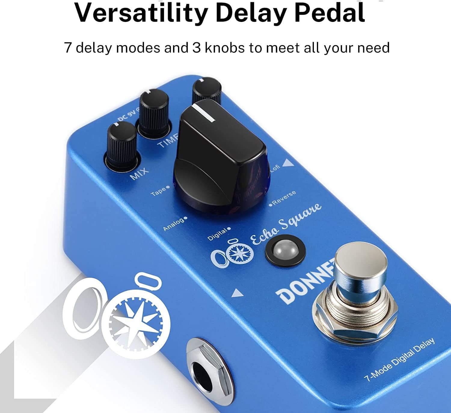 onner Echo Square Mini Delay Pedal 7 Modes Analog Tape Reverse Mod Lofi Sweep