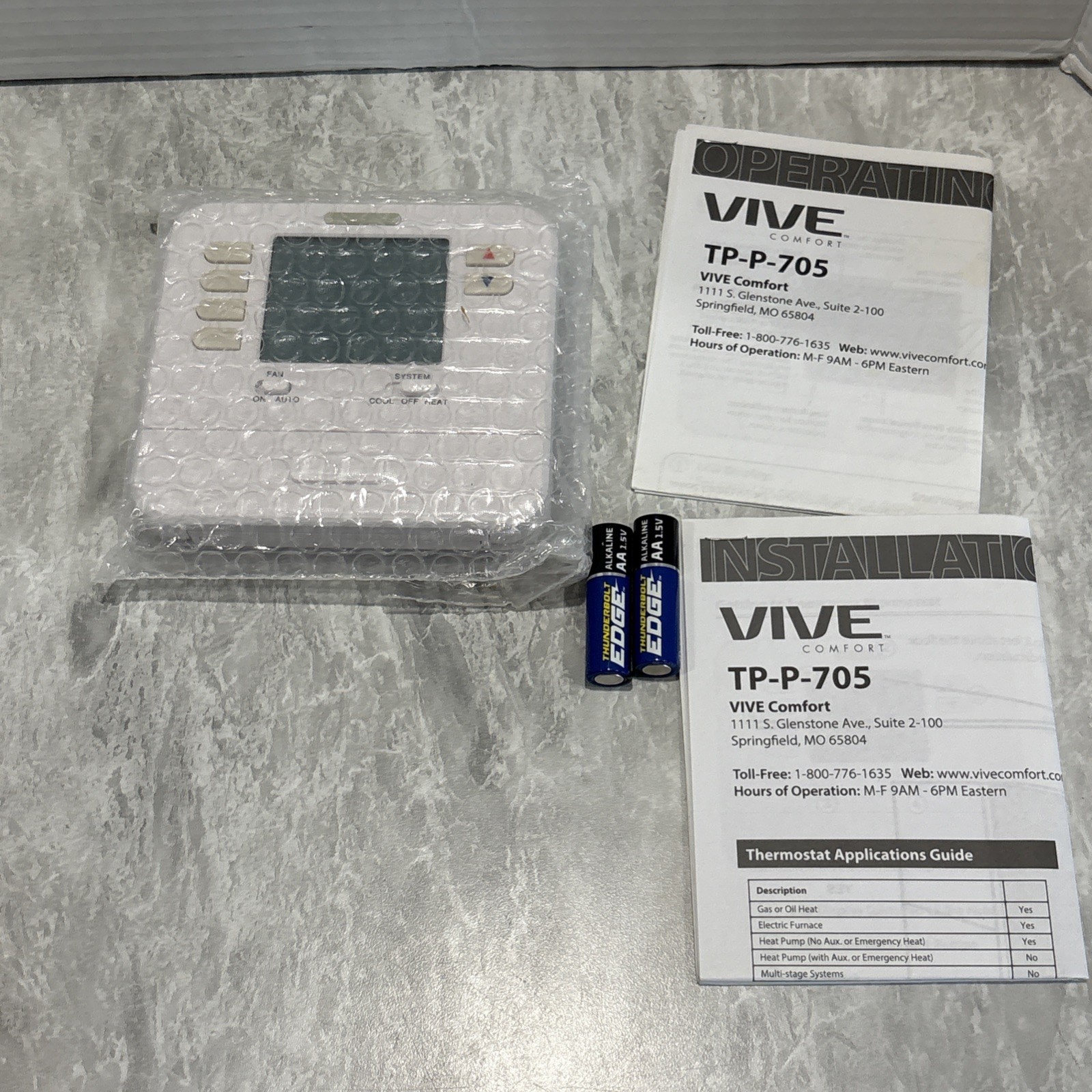 VIVE COMFORT TP-P-705 Programmable Thermostat Single Stage (NEW)