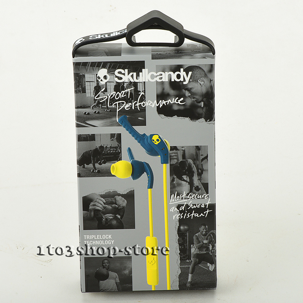 Skullcandy XTplyo Sport In-Ear Buds Earphones Headphones w/Mic Navy Blue Yellow