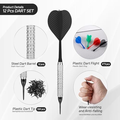 Plastic Tip Darts,12pcs Soft Darts Set with 100 Plastic Tips for Electronic