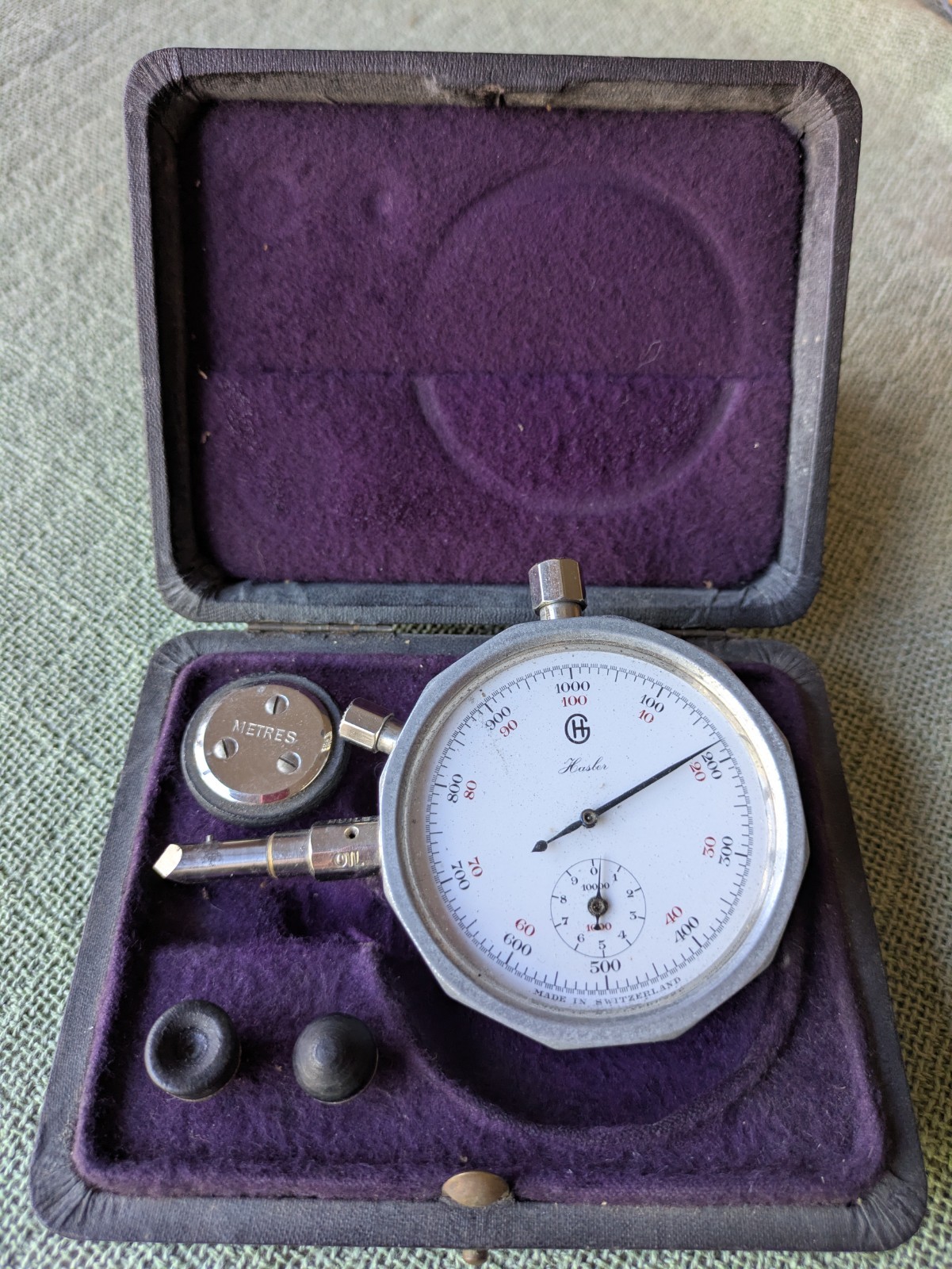 Vtg Hasler Tachometer Hand Held Speed Indicator + Case Made in Switzerland