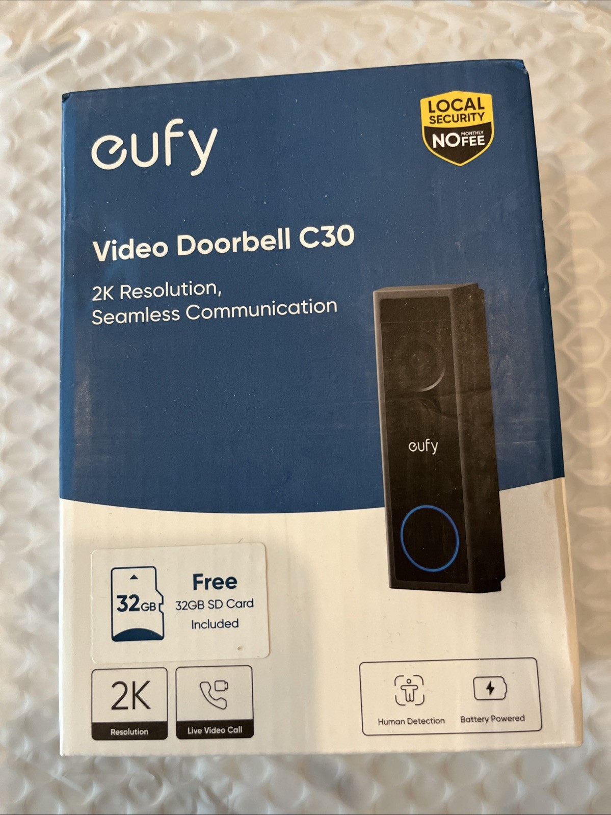 eufy Wi-Fi Wireless Video Doorbell C30 2K Security Camera with 32GB MicroSD Card