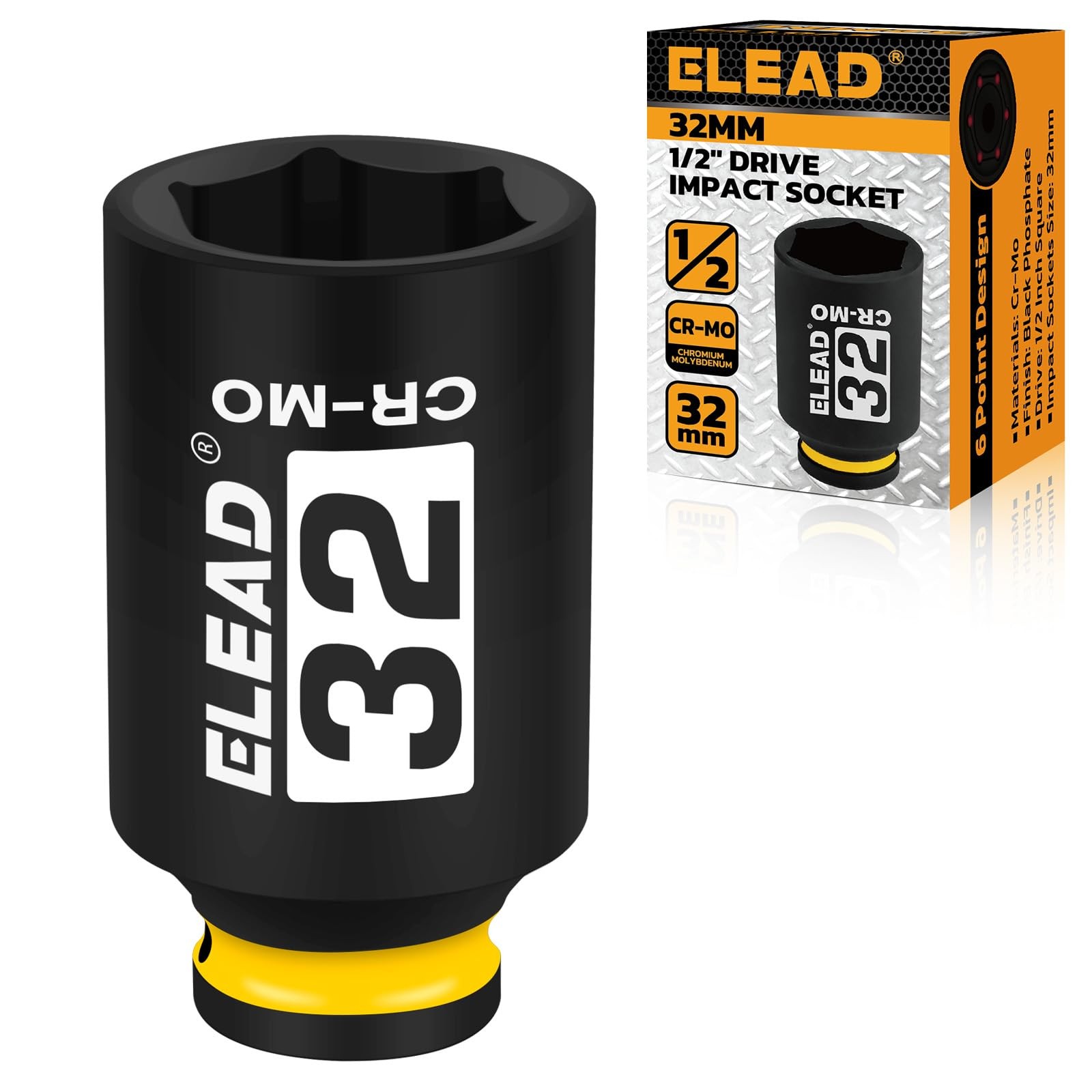 32 mm Socket 1/2" Drive Deep Impact Socket, Metric 6 Point 1/2-inch Drive
