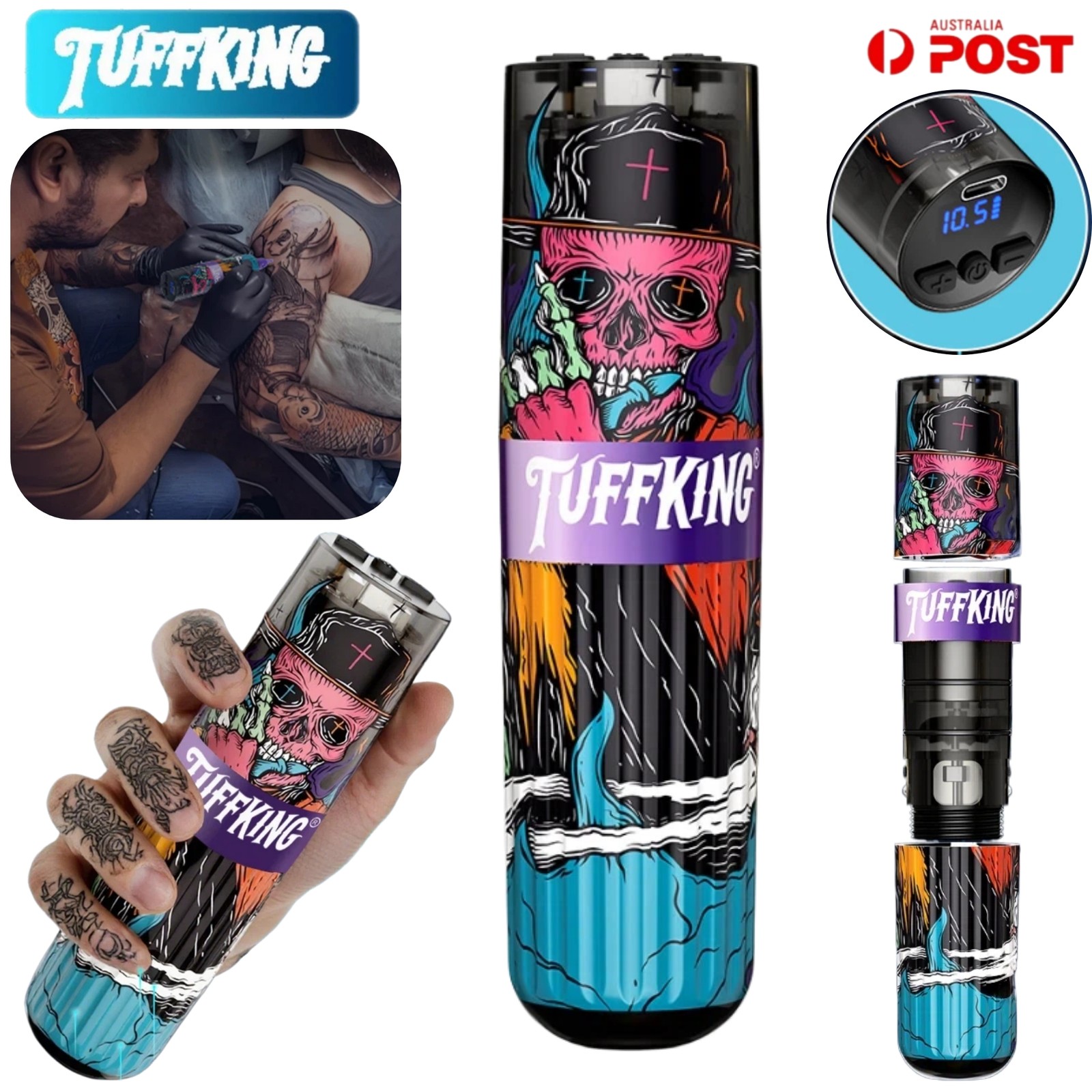 TUFFKING Tattoo Machine Pen Gun Wireless Battery Rotary Motor Power Supply LCD