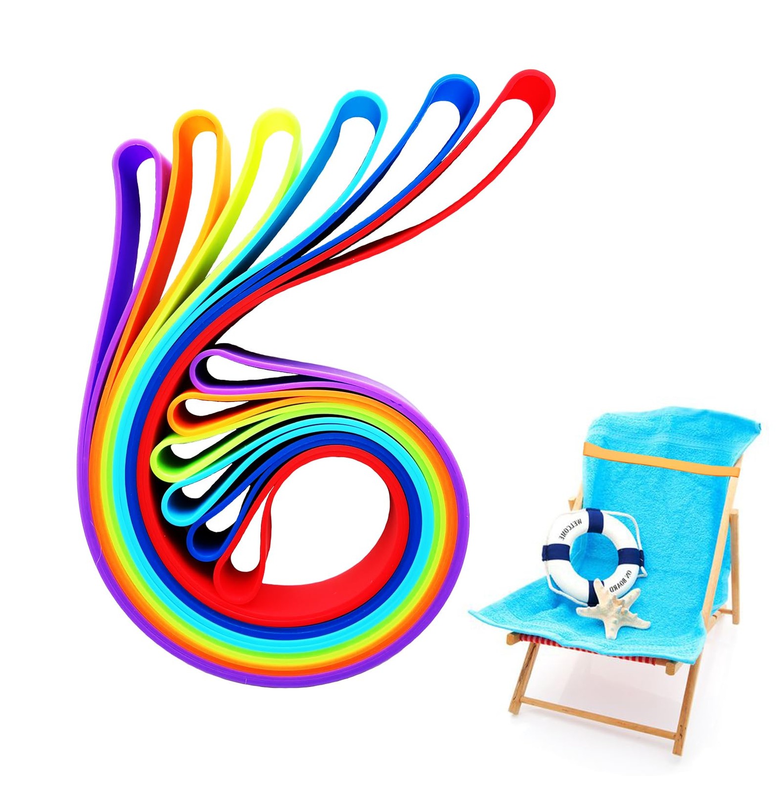 6 Pack Towel Clips for Chairs, Silicone Towel Bands for Cruise Chairs, MultiF...