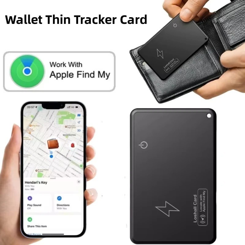 Wireless Wallet Tracker Card for Apple Find My GPS Bluetooth Rechargeable IP67