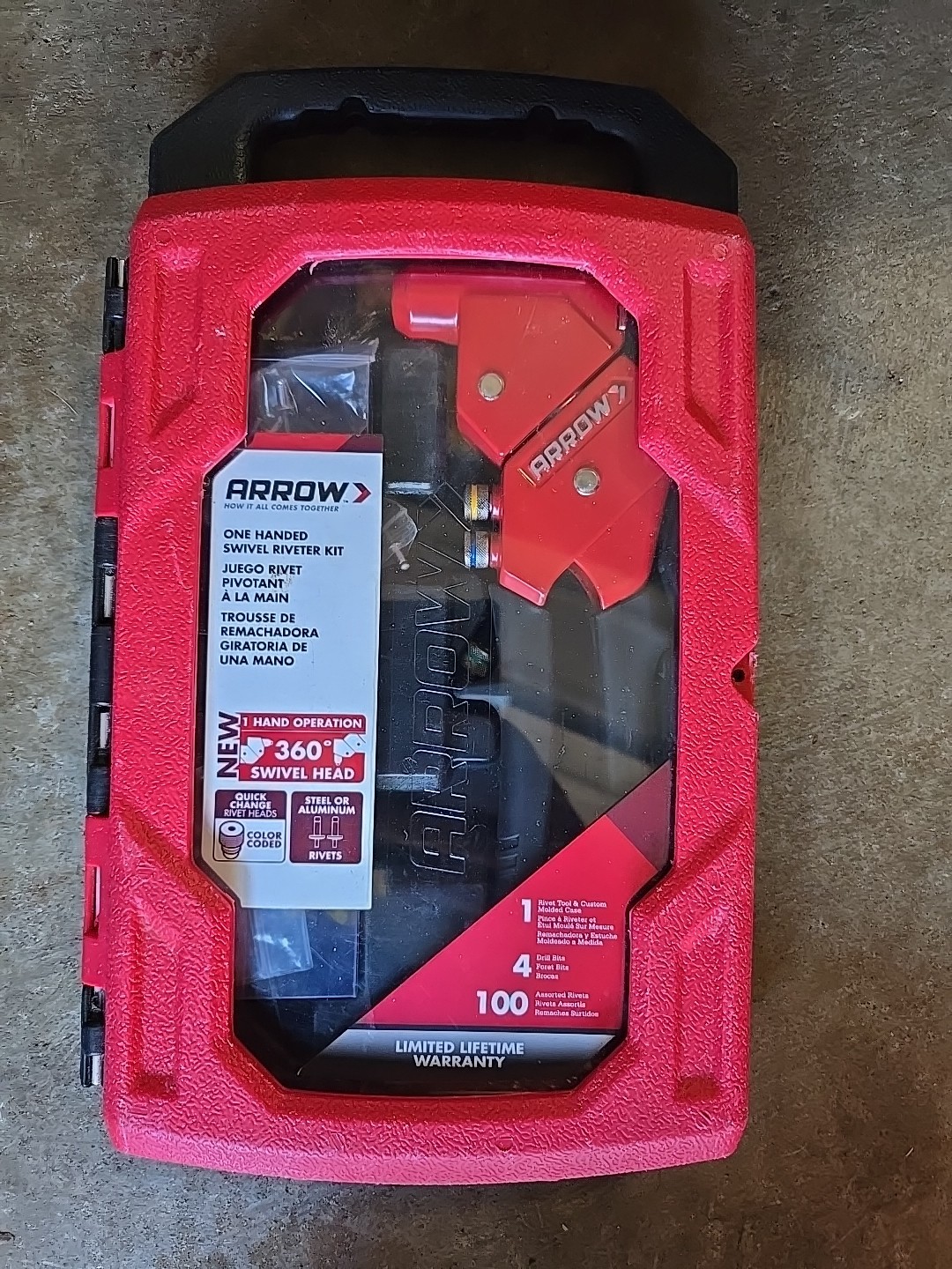 Arrow One-Handed Swivel Riveter Kit RT187SHK Head Rivet Tool Manual Set w/bits